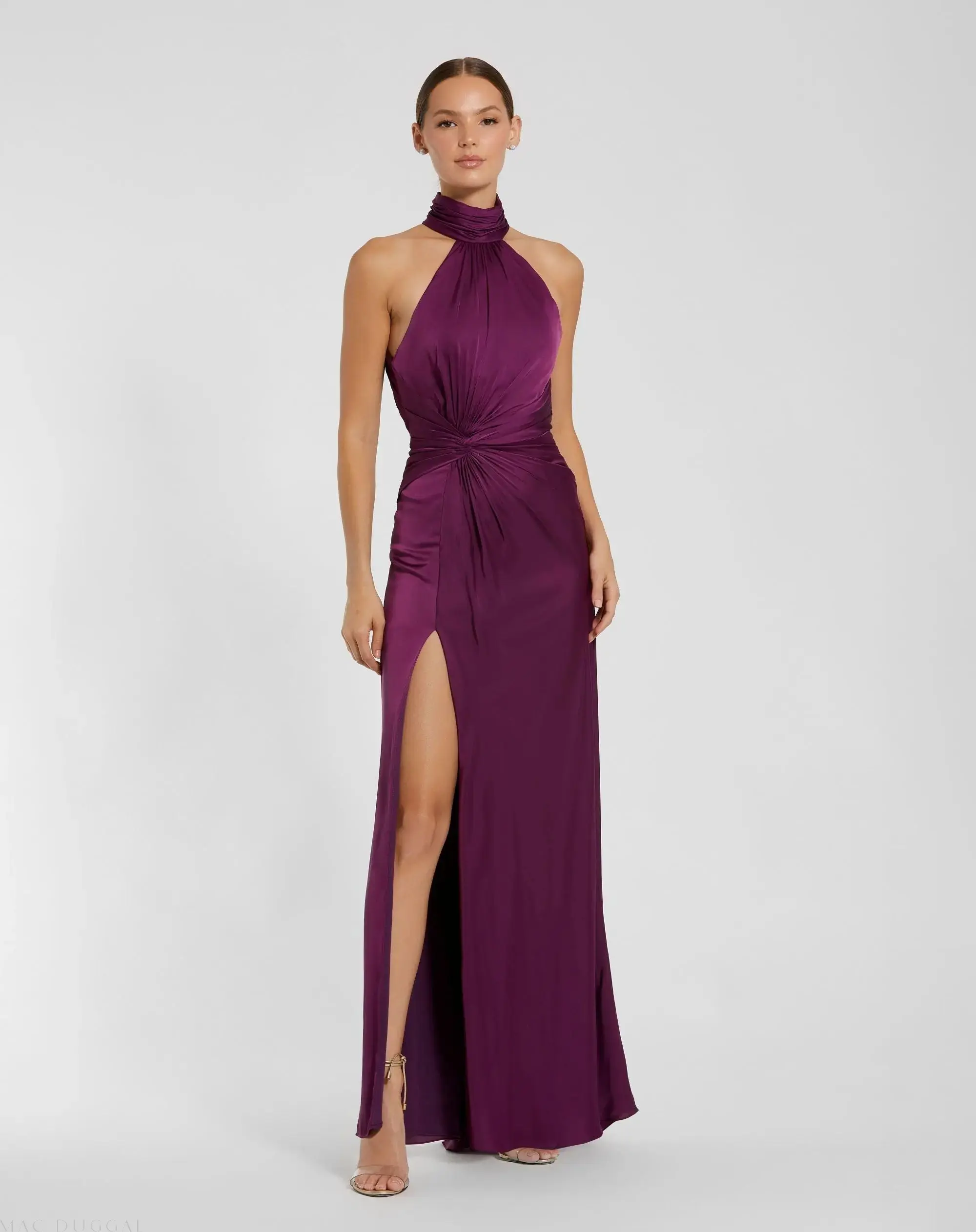 Purple Sleeveless Open Back Satin Gown