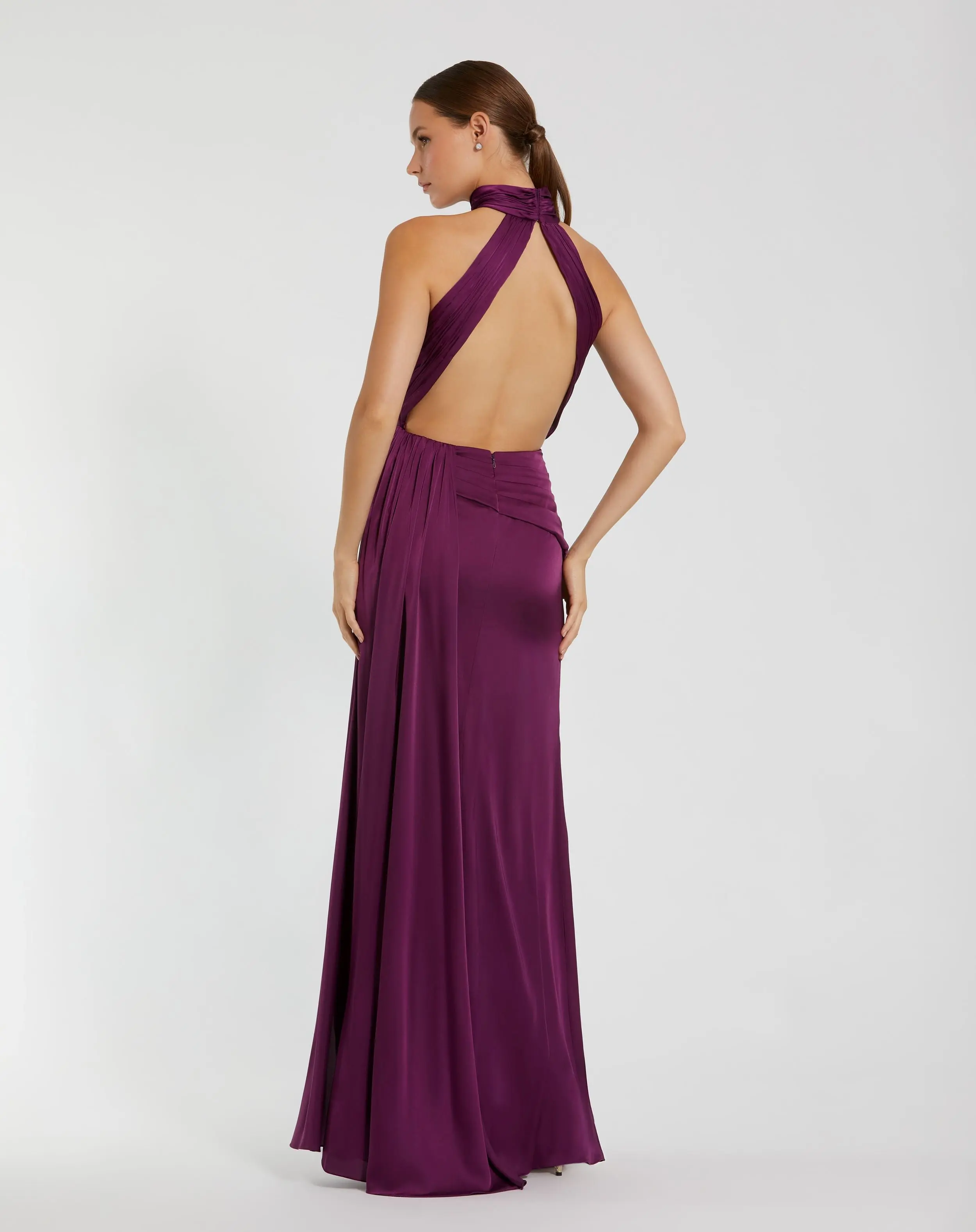 Purple Sleeveless Open Back Satin Gown - Image 2