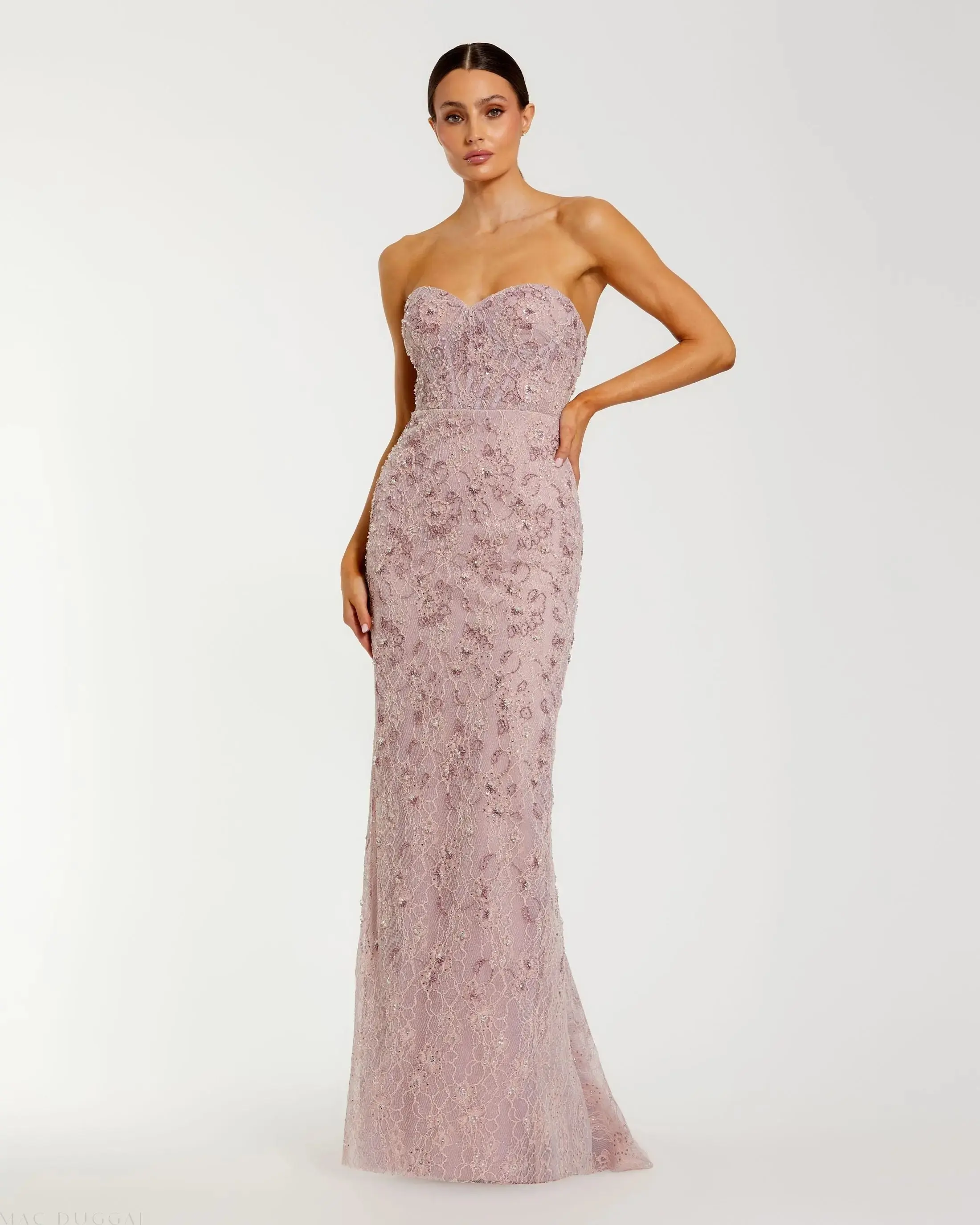 Pink Embellished Strapless Bustier Gown With Sweeping Train - Image 4