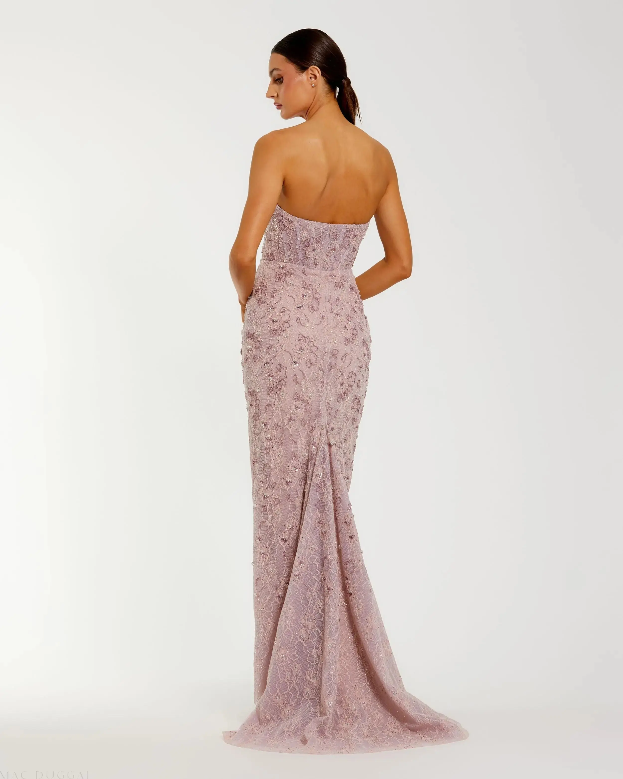 Pink Embellished Strapless Bustier Gown With Sweeping Train - Image 6