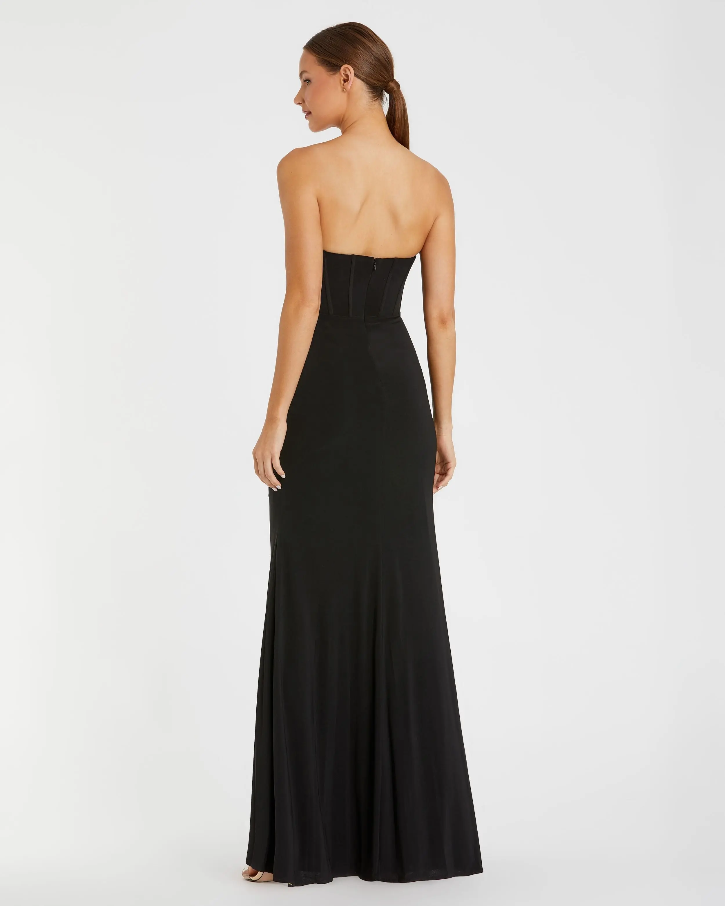 Black Strapless Corset A-Line Jersey Gown - Image 3