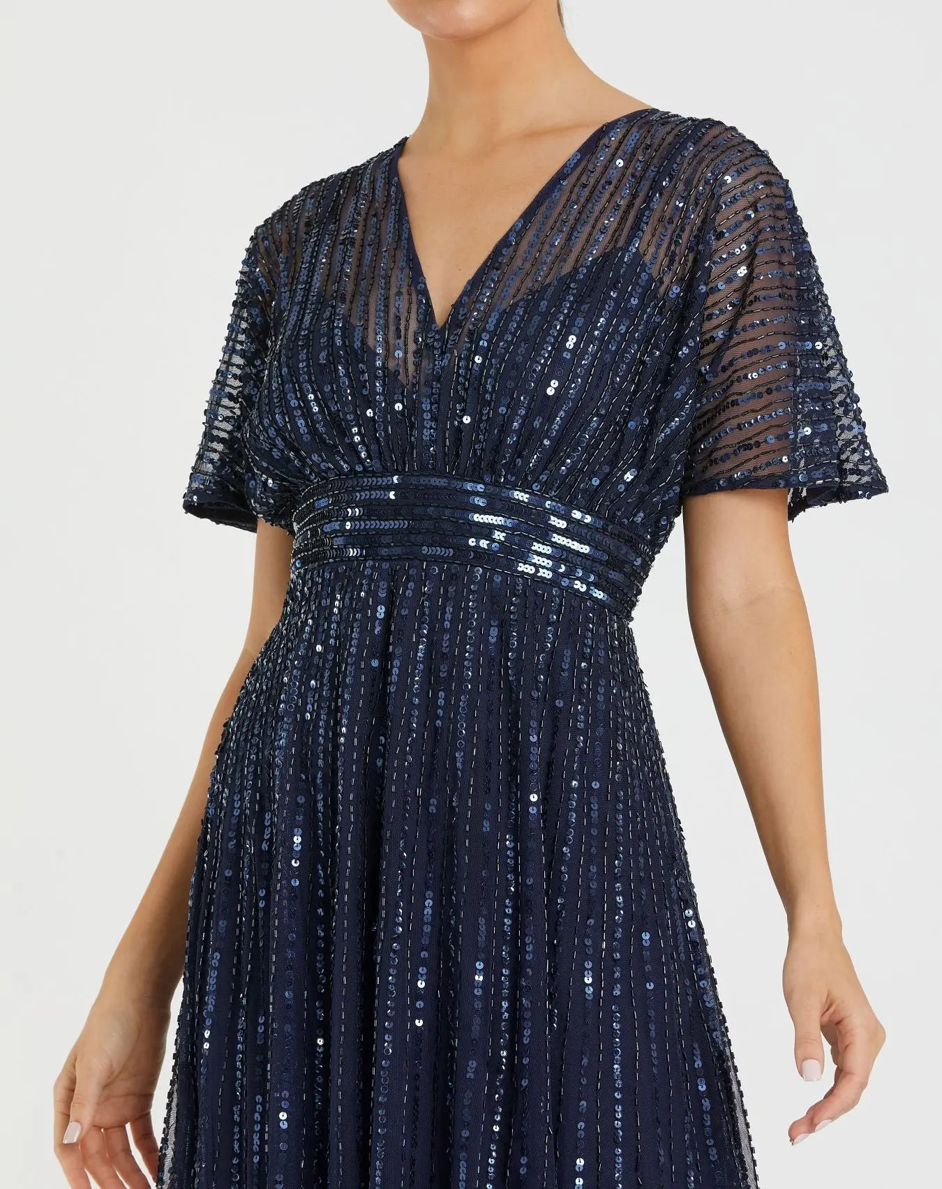 Navy Embellished Short Sleeve Empire Waist Dress - Image 2