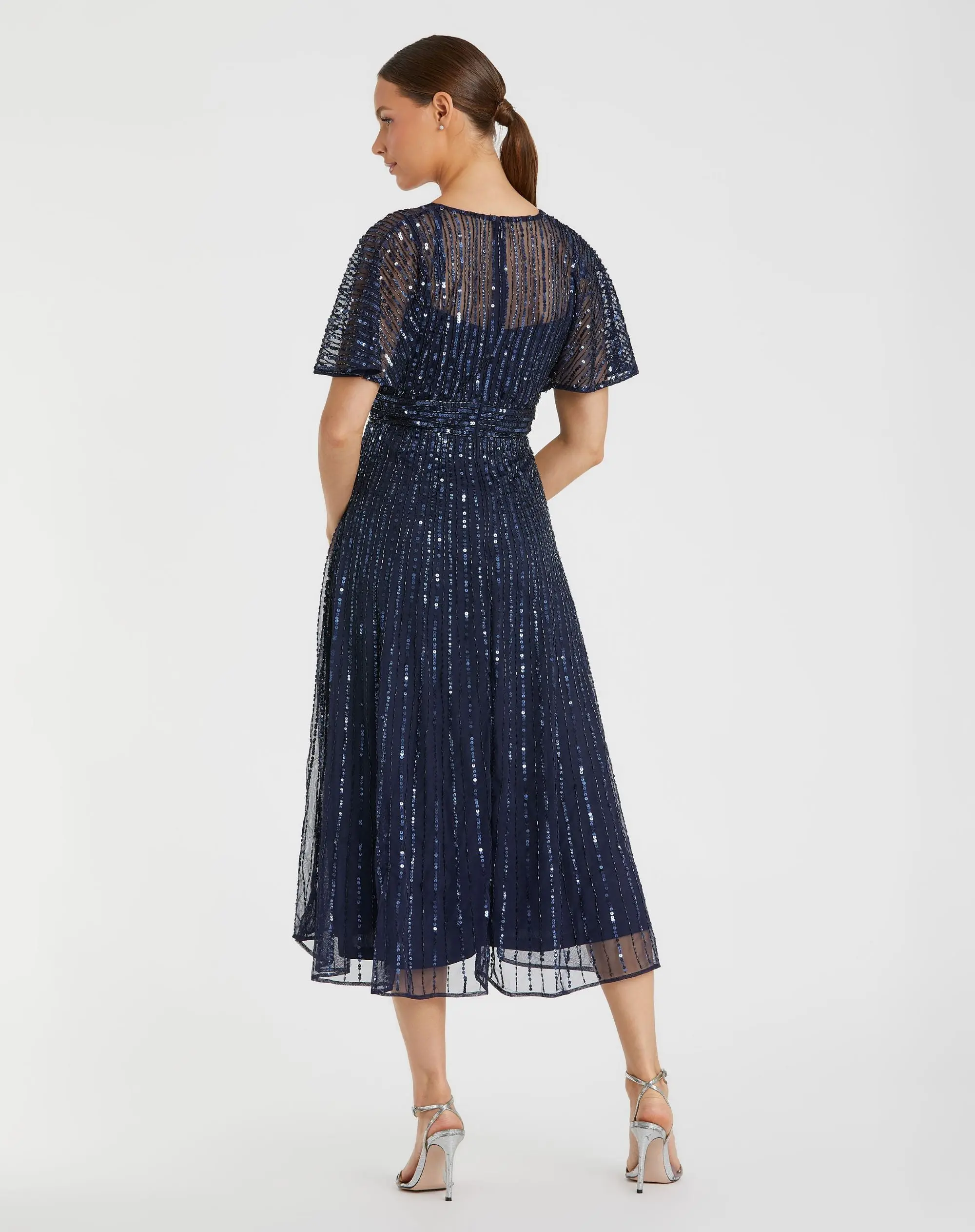 Navy Embellished Short Sleeve Empire Waist Dress - Image 3
