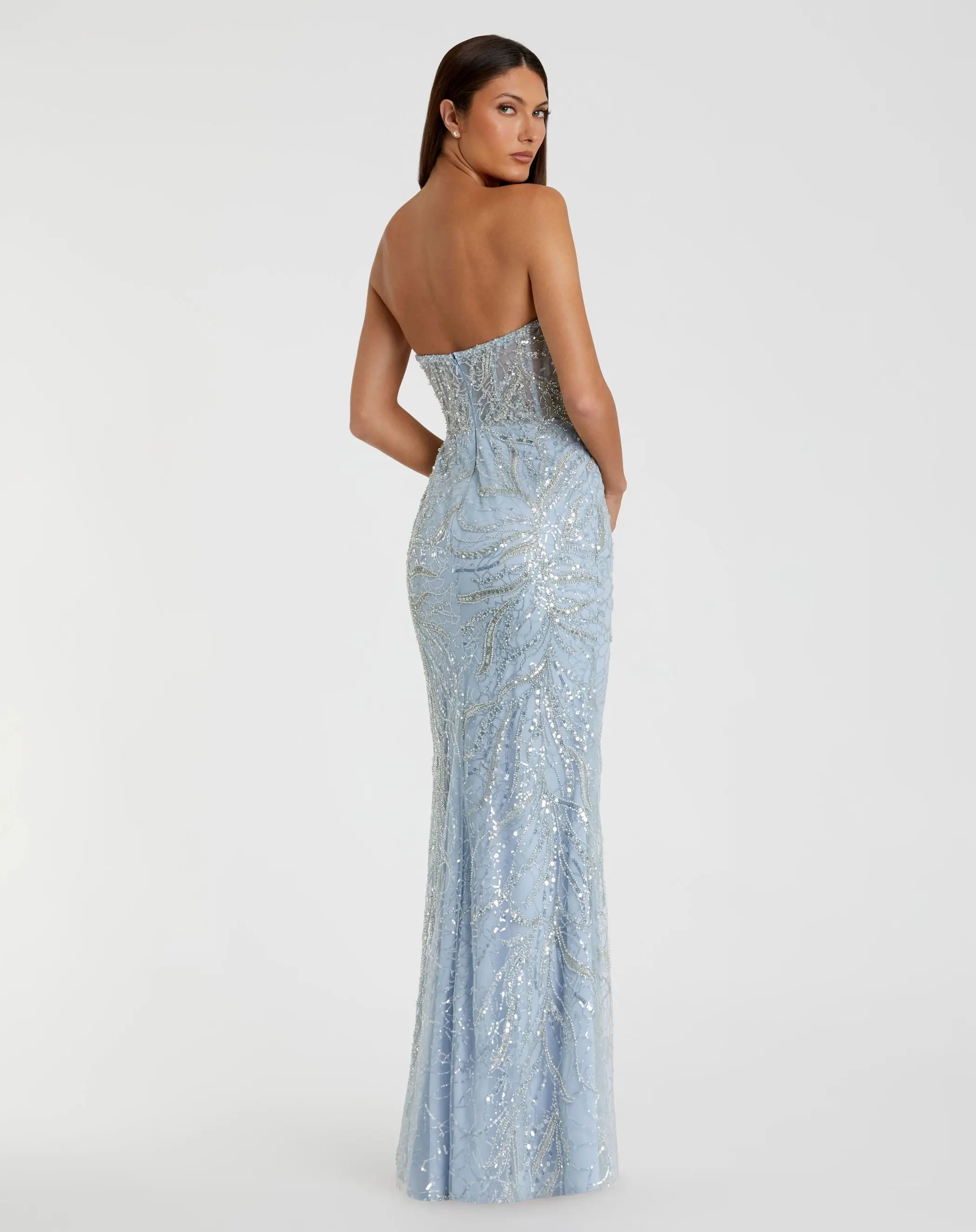 Blue Beaded Sequin Strapless Trumpet Gown - Image 3