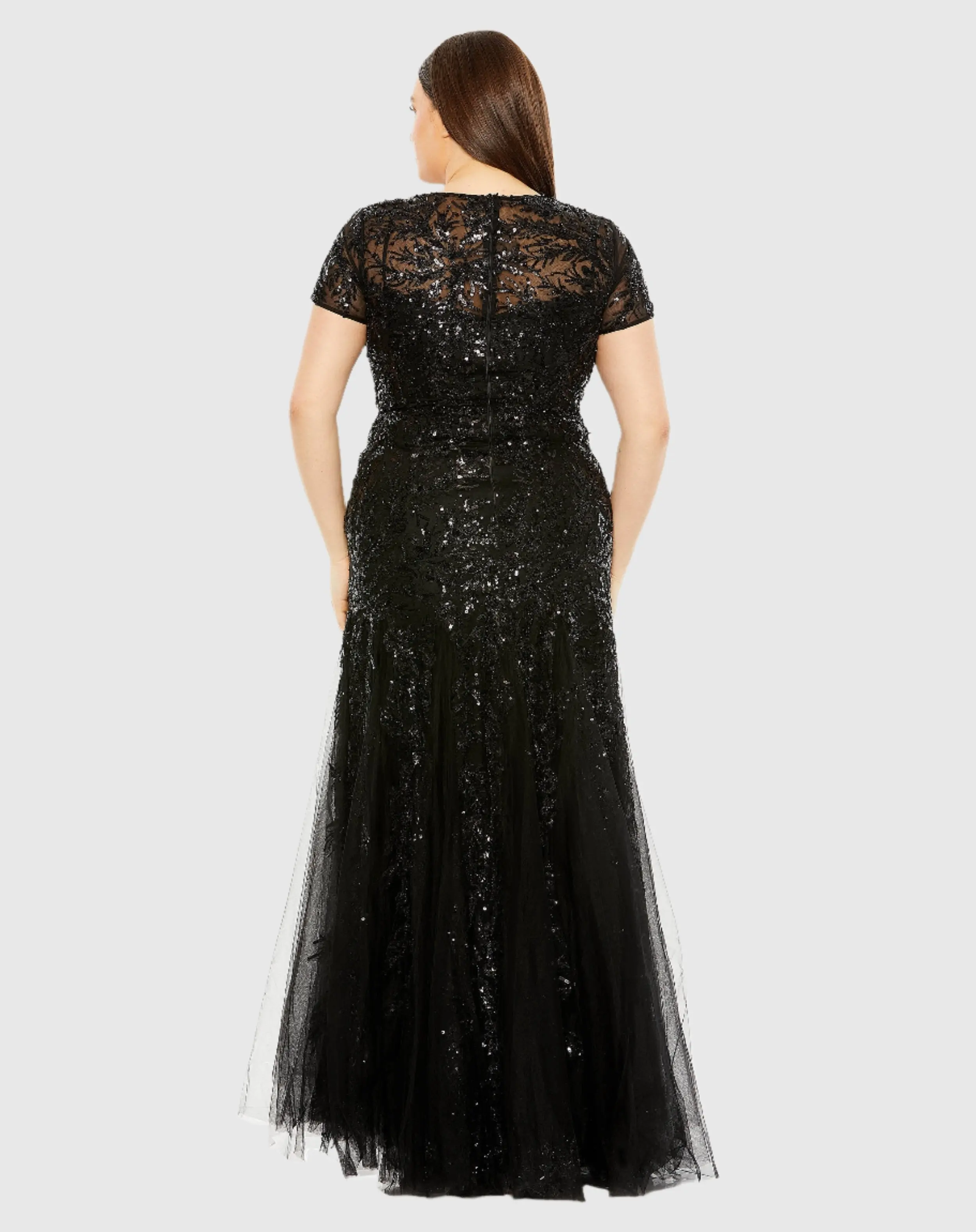 Black Hand Embellished Short Sleeve Gown (Plus) - Image 3