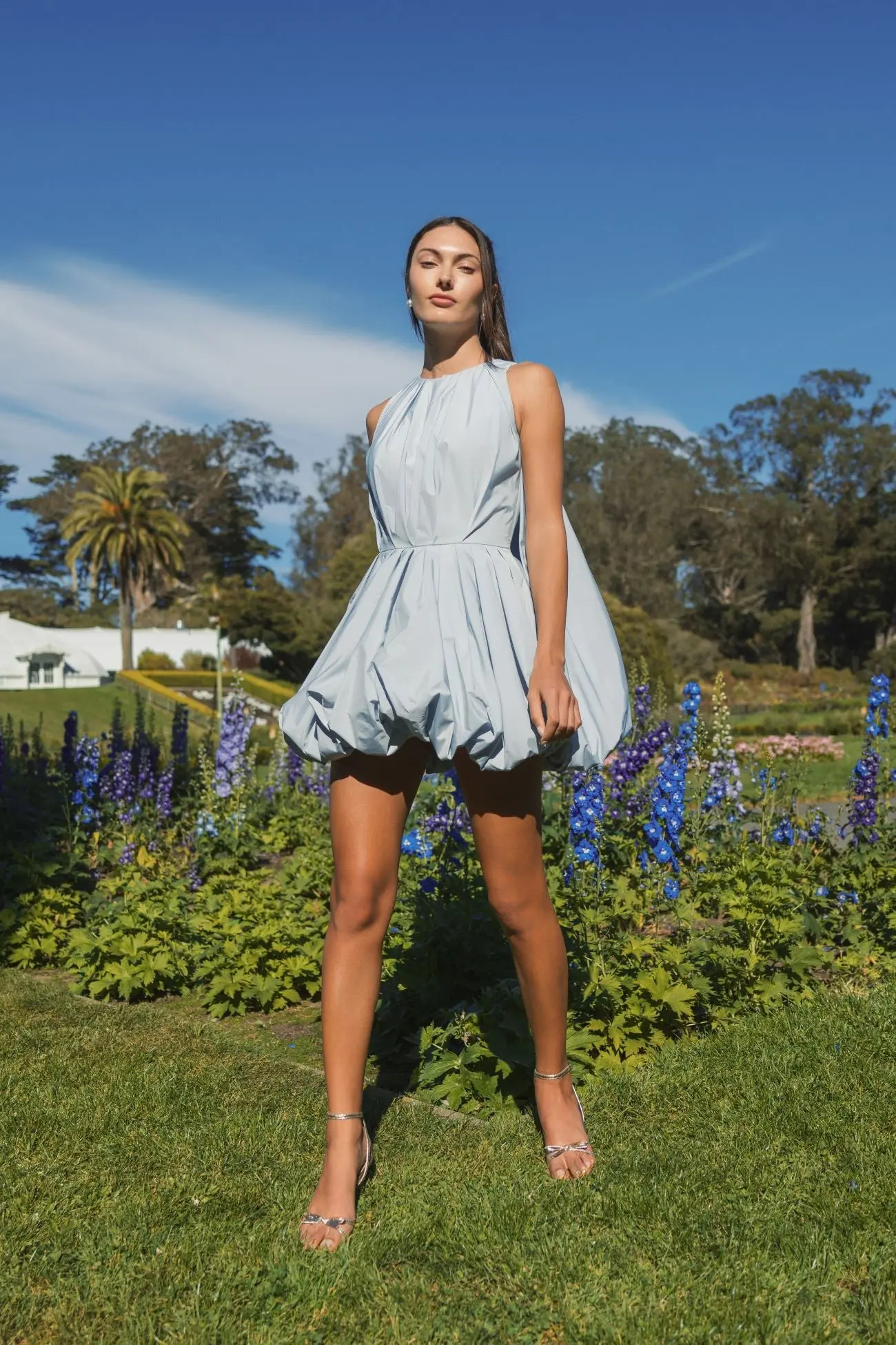 Blue Sleeveless Taffeta Bubble Mini Dress - Image 4