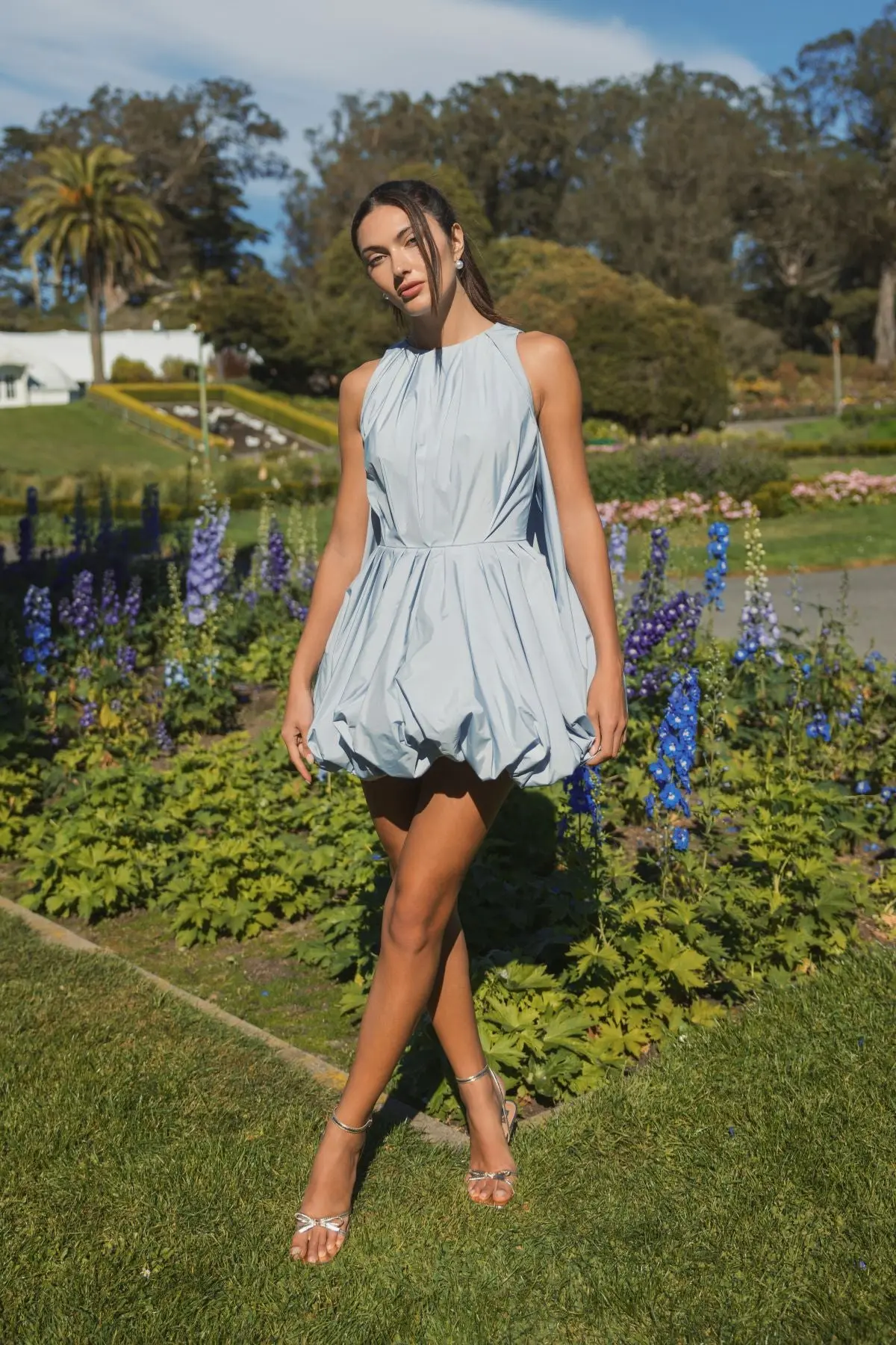 Blue Sleeveless Taffeta Bubble Mini Dress - Image 6