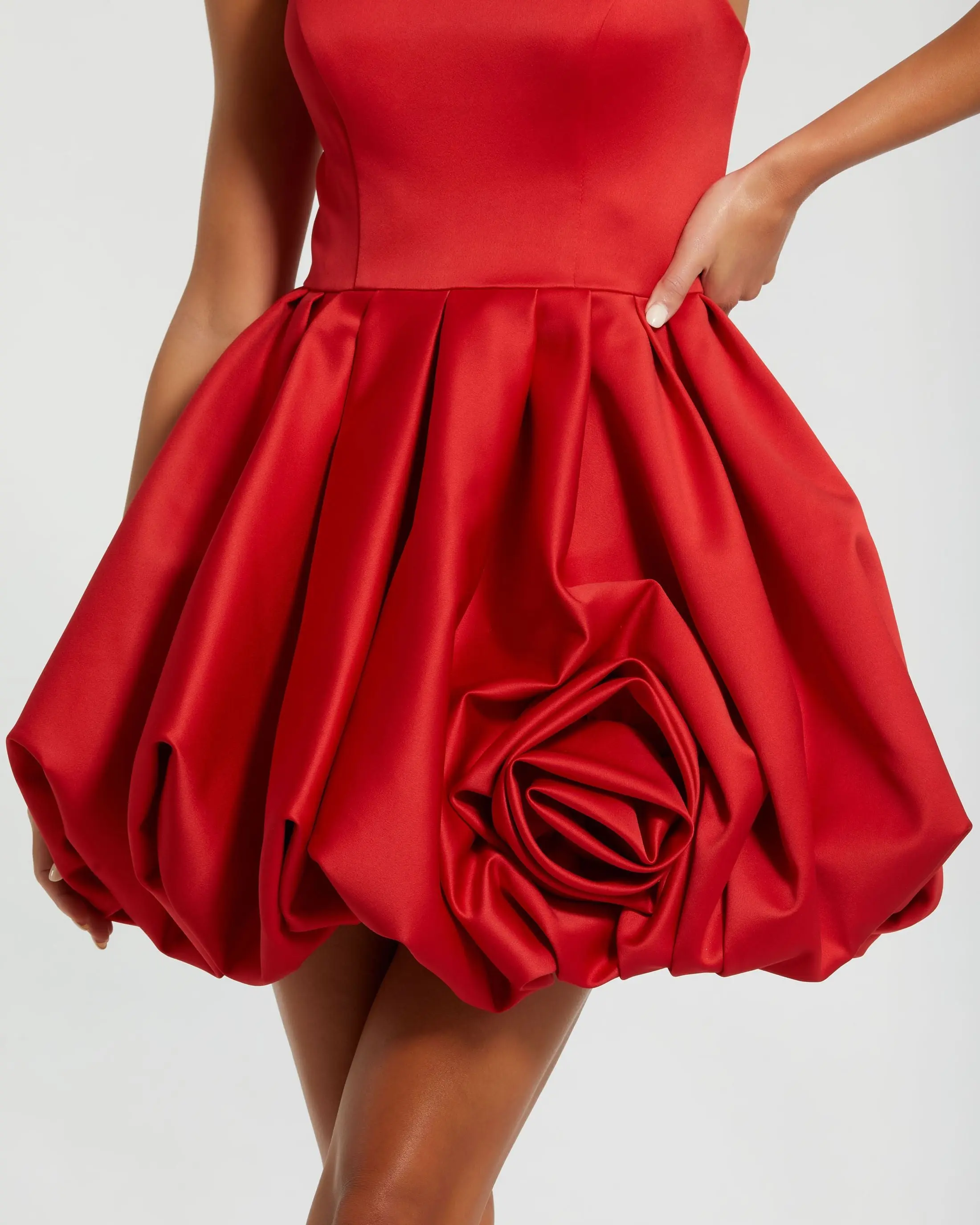 Red Strapless Mini Dress With 3D Rose Detail - Image 2