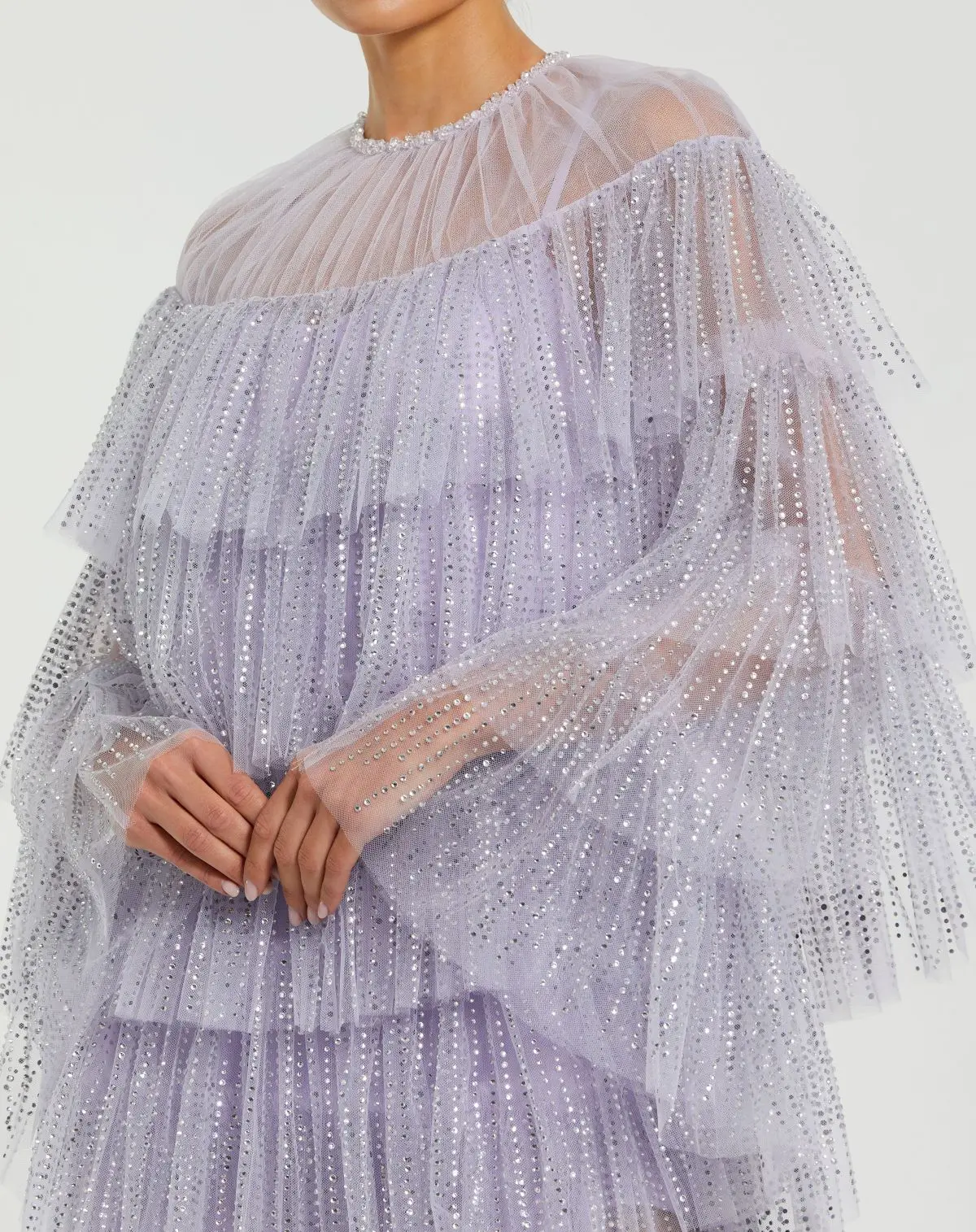 Purple Embellished High Neck Ruffle Mini Dress - Image 2
