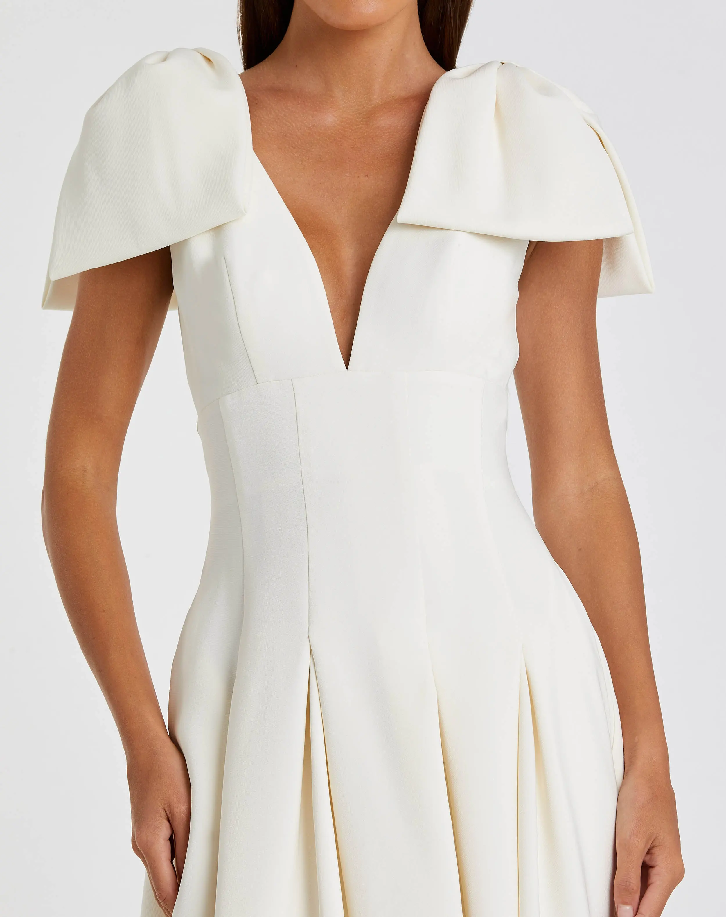 Ivory Crepe A Line Midi Dress With Bow Straps - Image 2