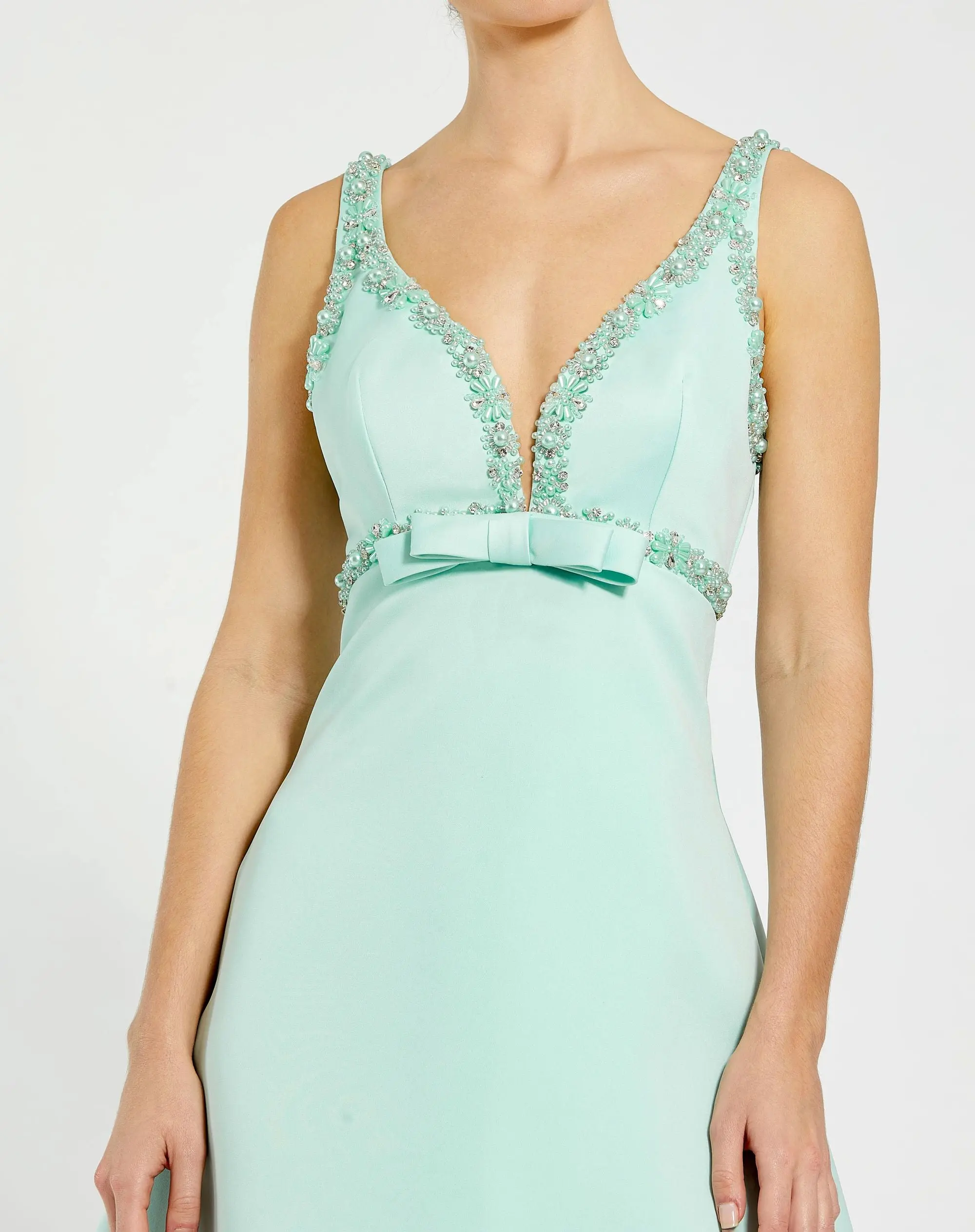 Green Hand Beaded Detail A-Line Mini Dress - Image 2
