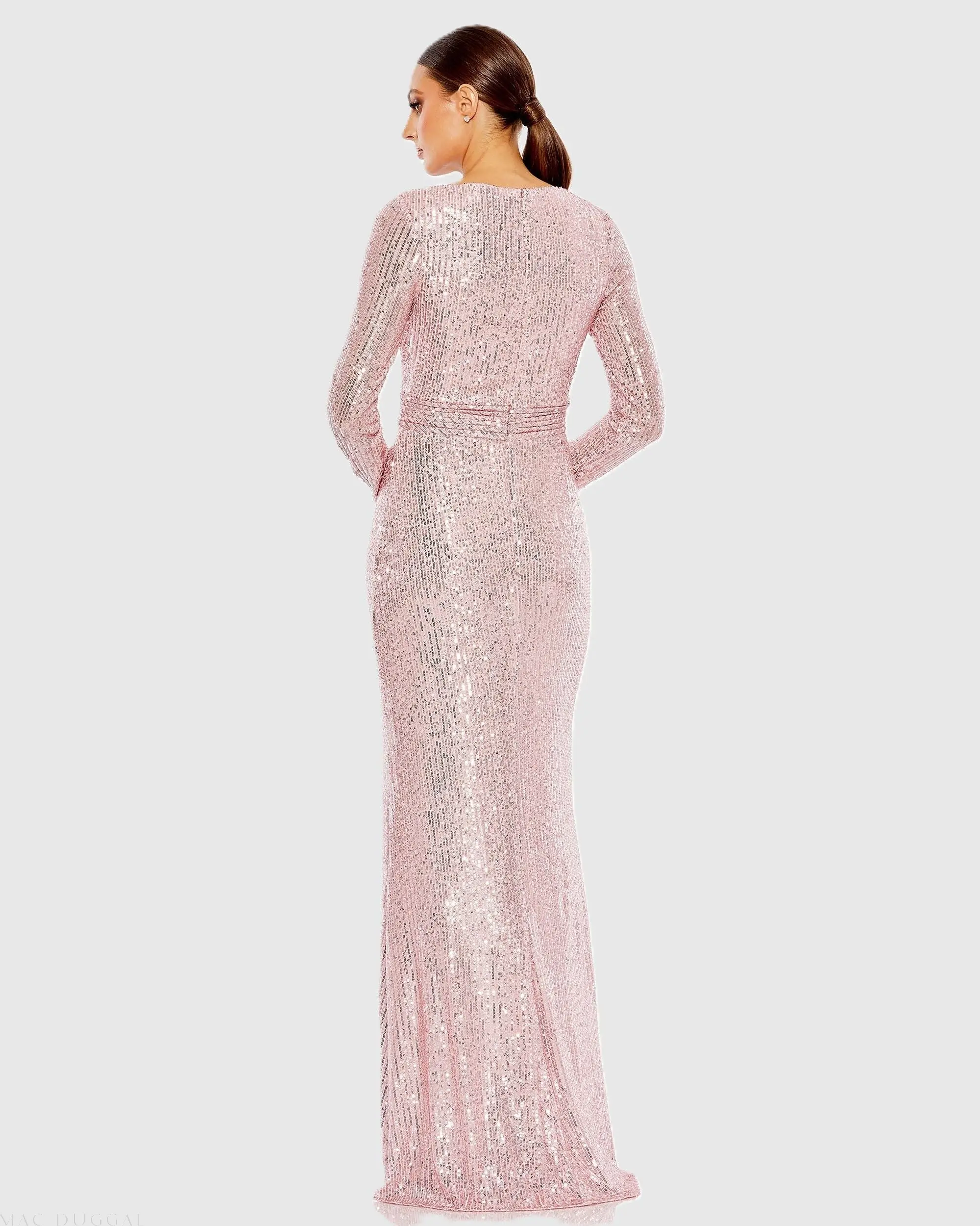 Pink Sequined Long Sleeve Gown - Image 3