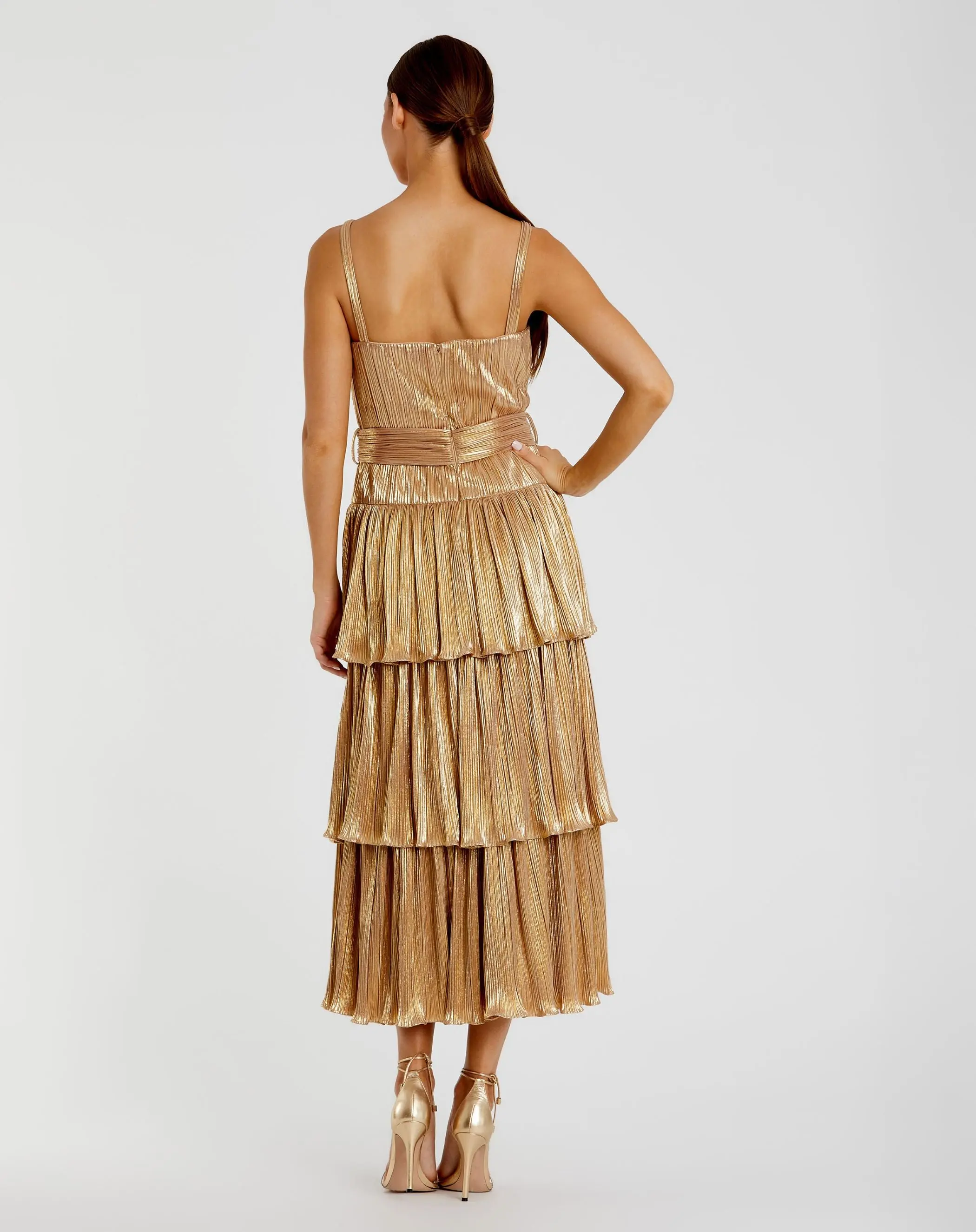 Gold Ruffle Tiered Buckle Detail Dress - FINAL SALE - Image 3