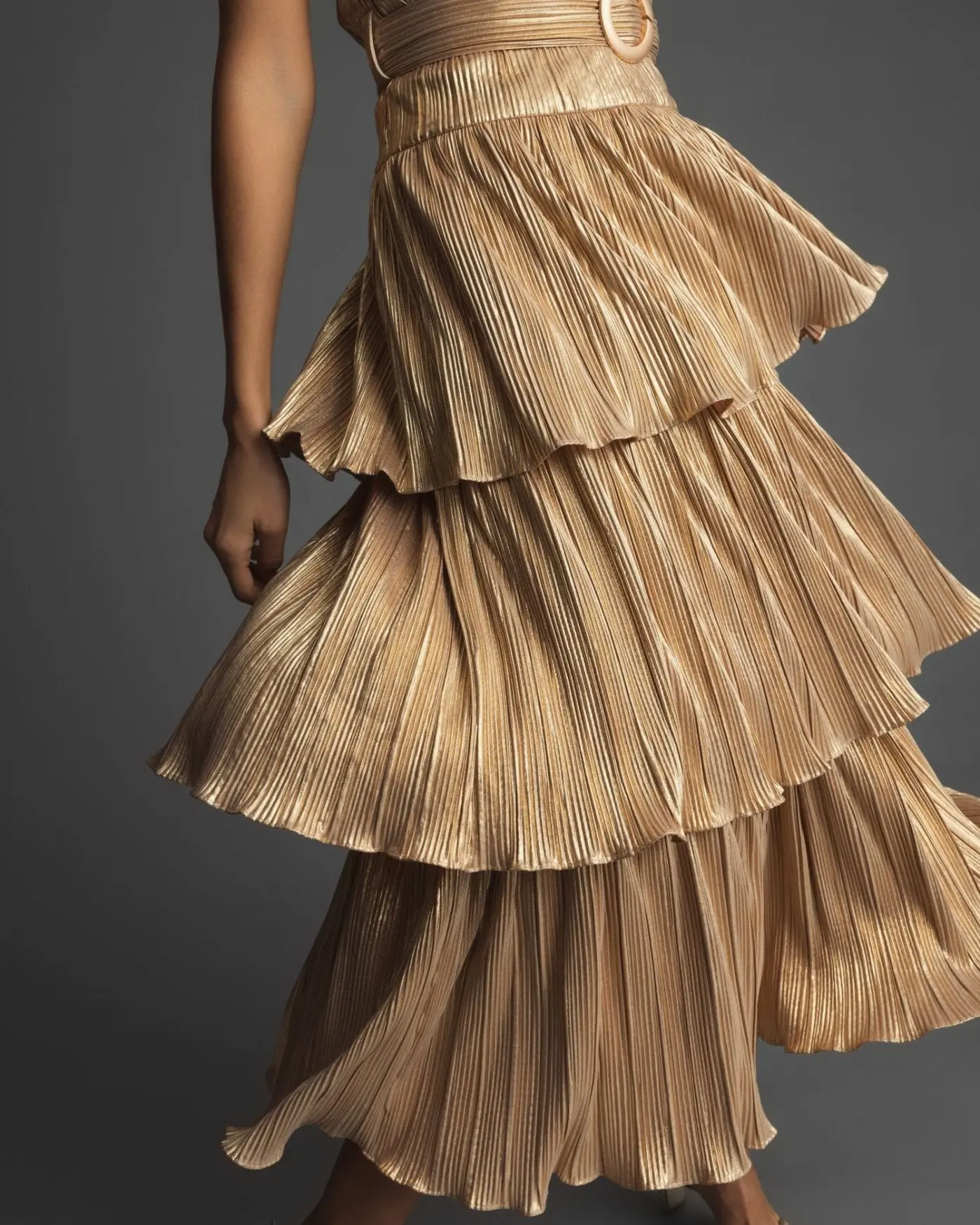 Gold Ruffle Tiered Buckle Detail Dress - FINAL SALE - Image 5