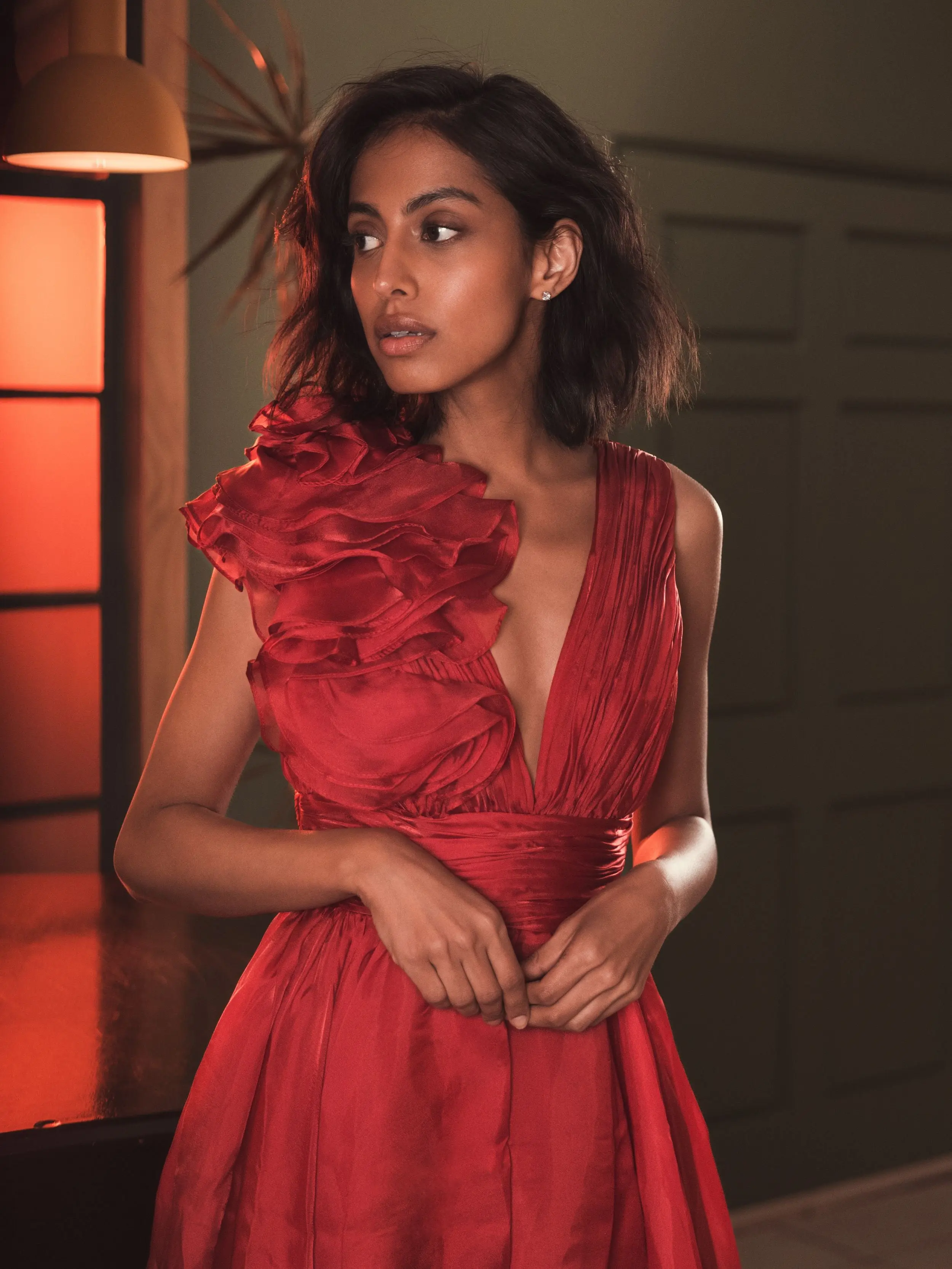 Red Sleeveless Chiffon A-Line Tea Length Cocktail Dress - Image 6
