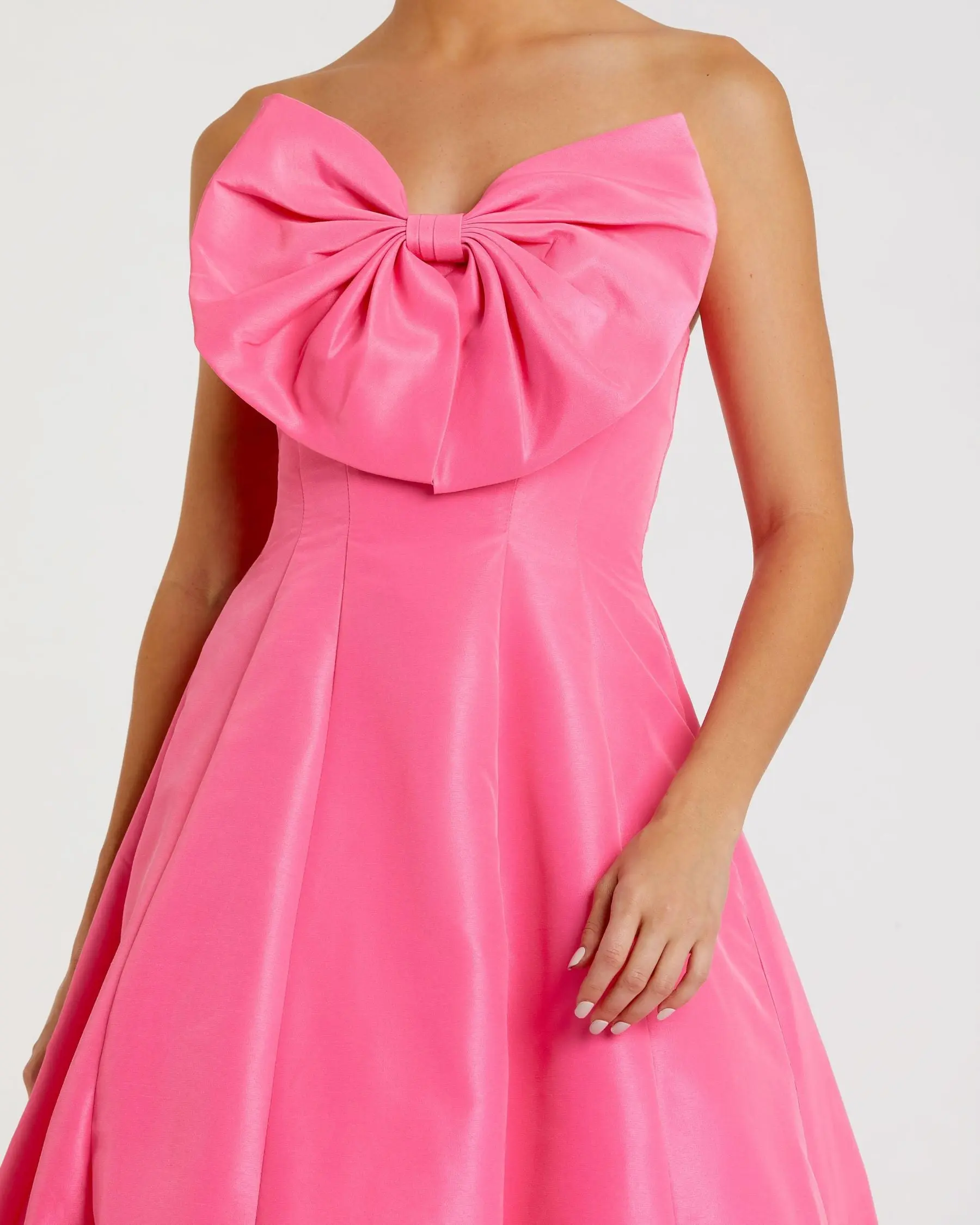 Pink Strapless A-Line Tea Length Statement Bow Dress - Image 2