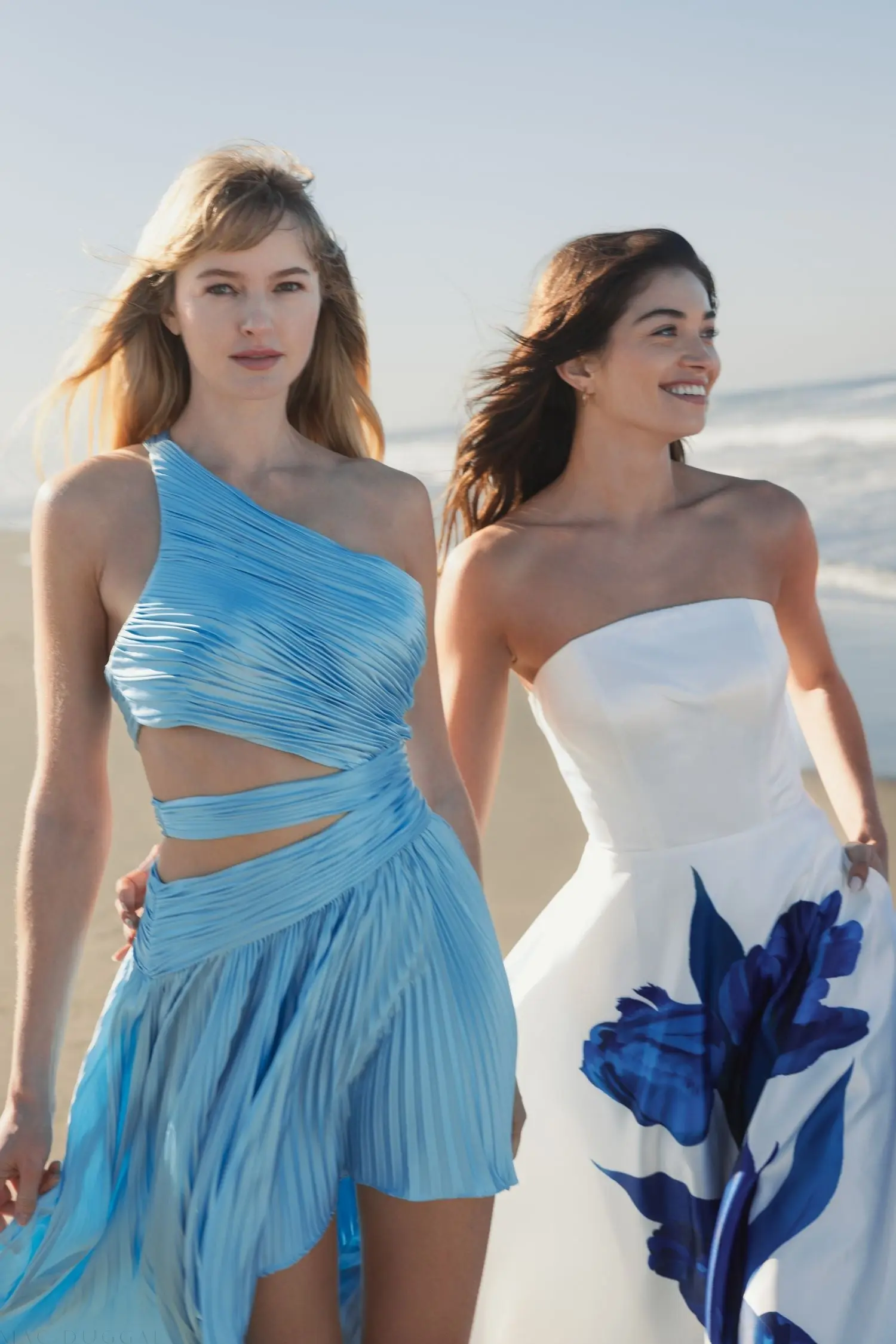 Blue One Shoulder Pleated Charmeuse Gown with Slit - Image 5