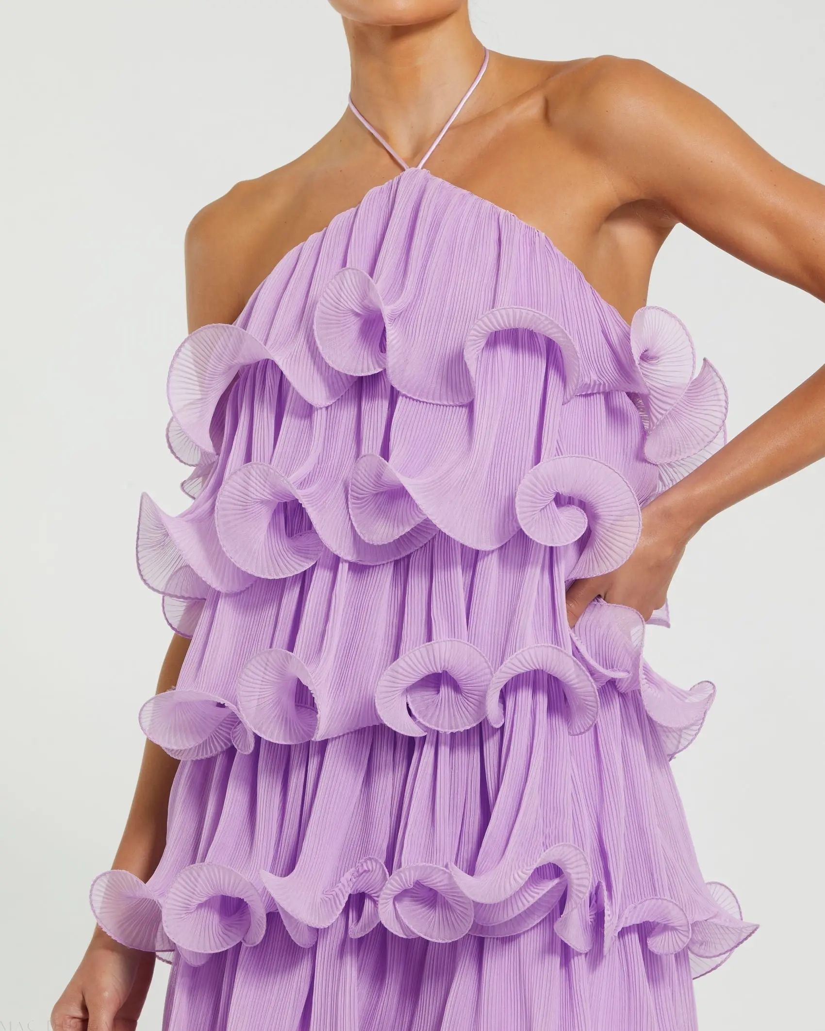 Purple Crinkle Chiffon Tiered Ruffle Mini Dress - Image 3