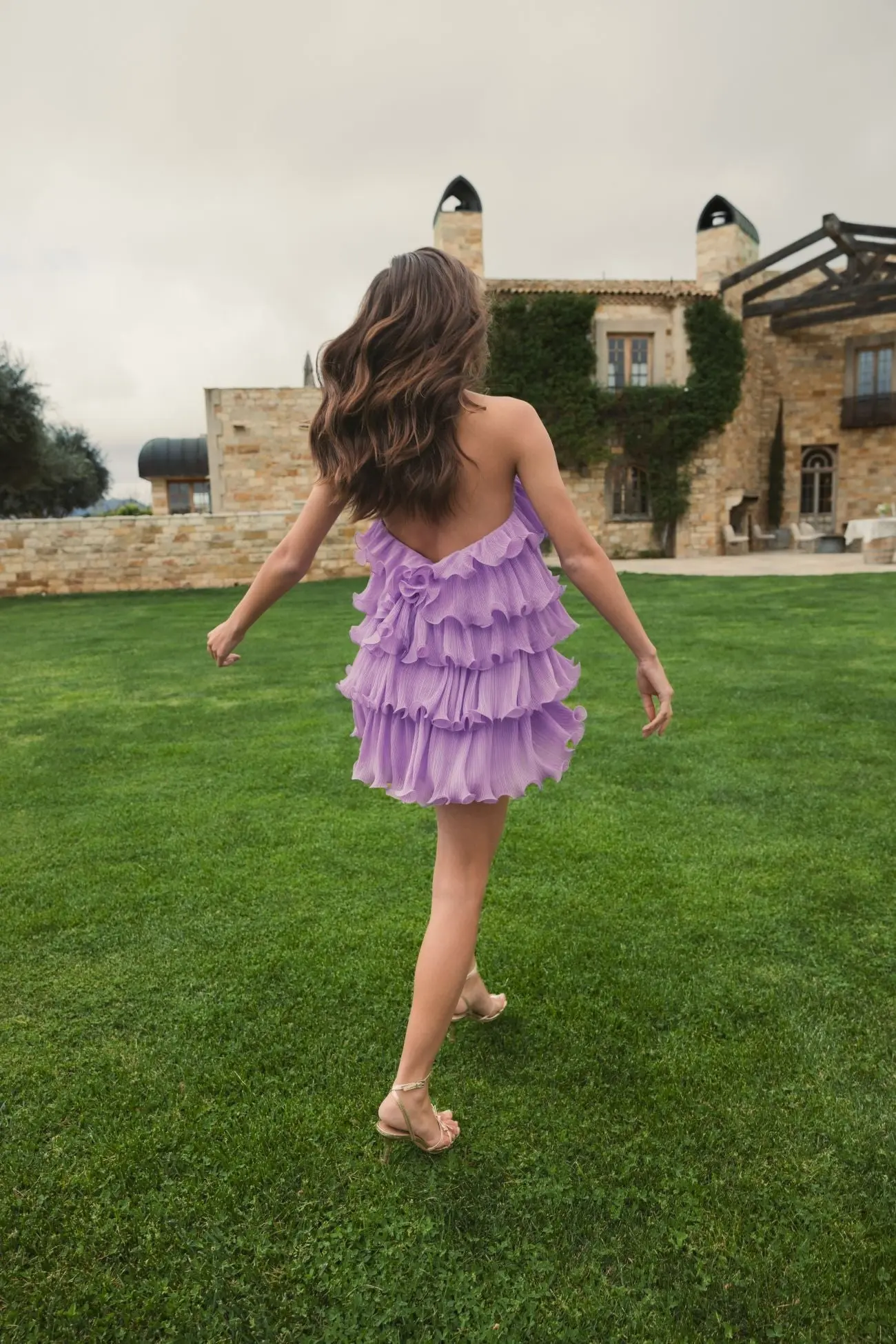 Purple Crinkle Chiffon Tiered Ruffle Mini Dress - Image 6