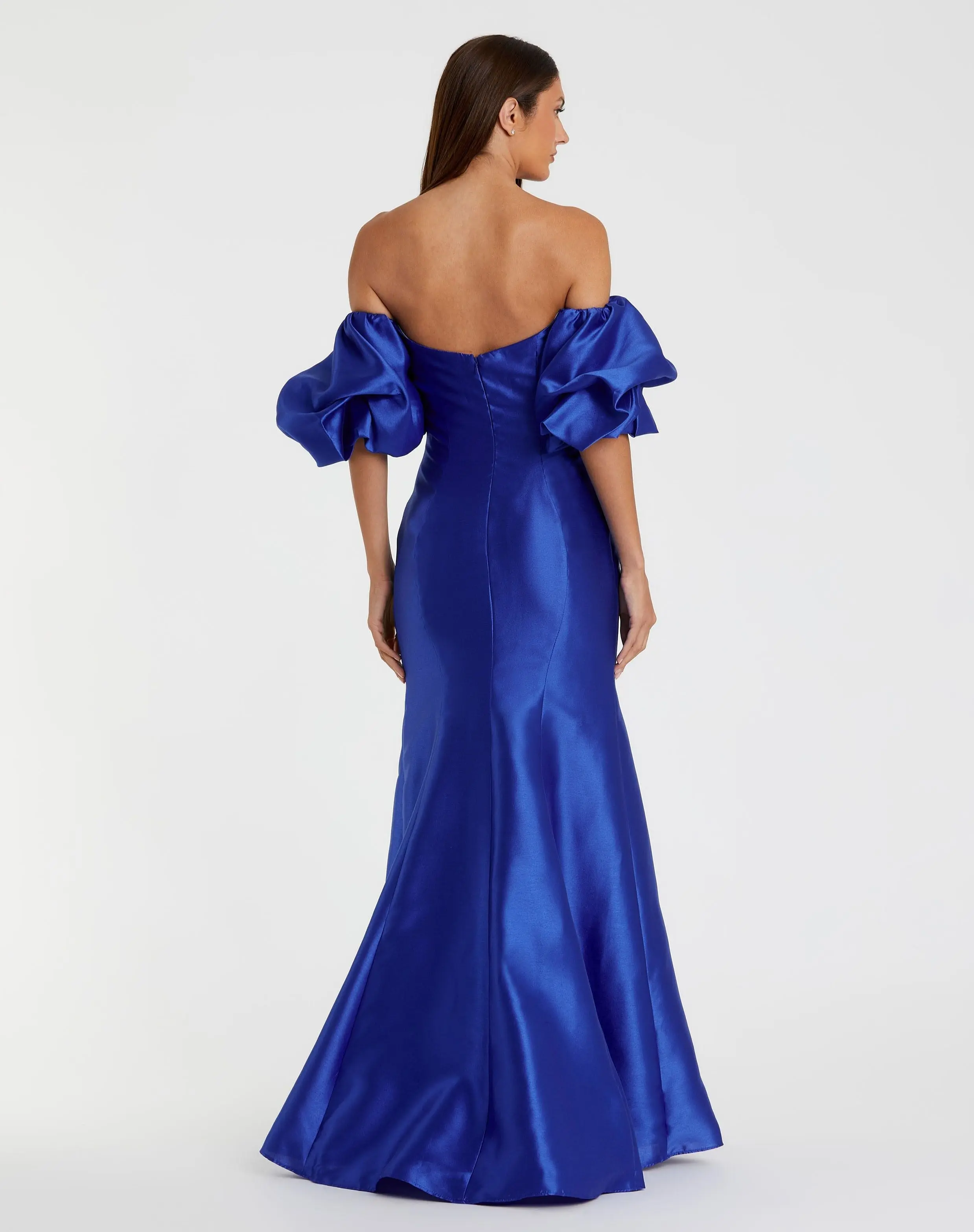 Blue Sweetheart Off The Shoulder Puff Sleeve Gown - Image 3