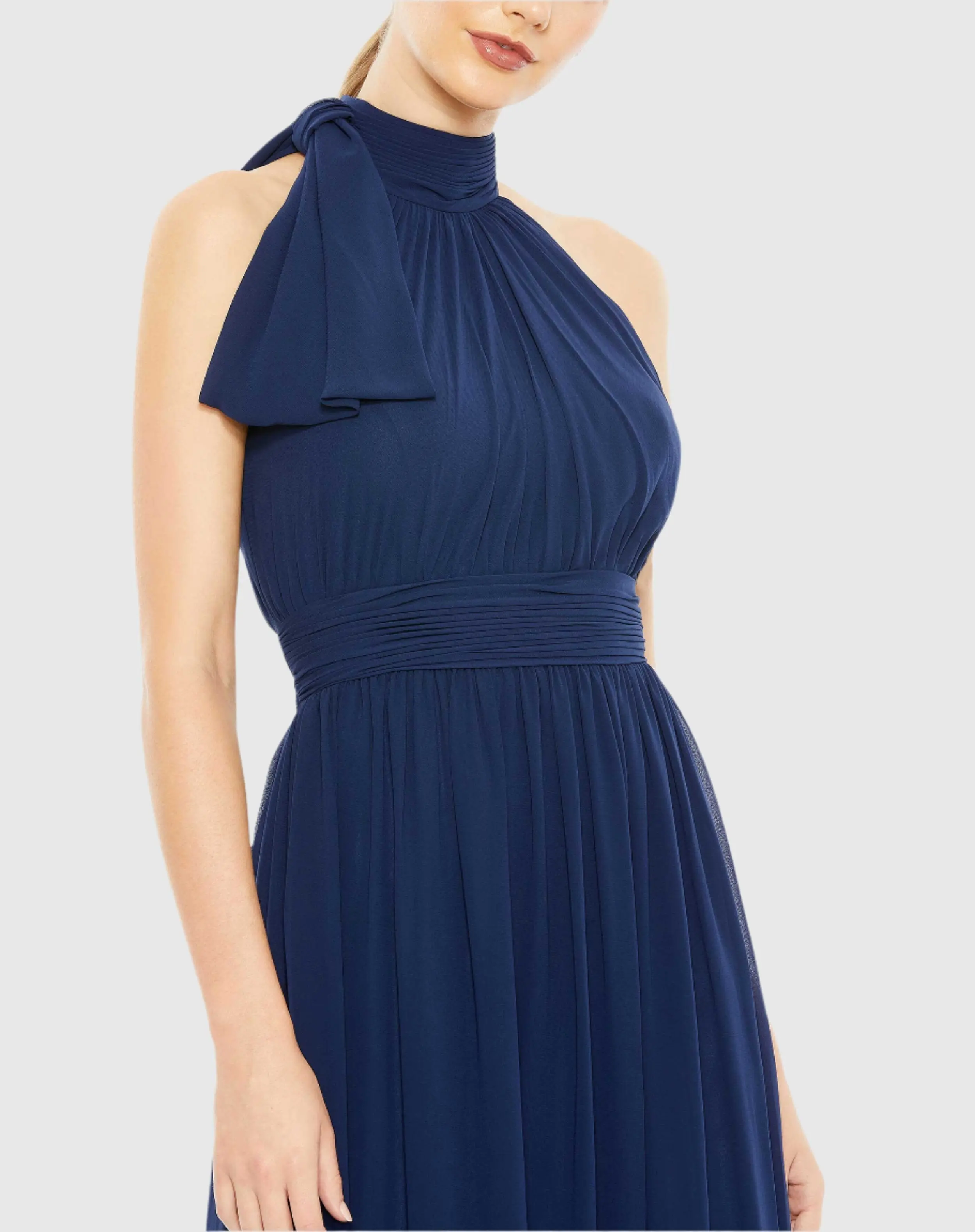 Navy High Neck Chiffon Gown - Image 2