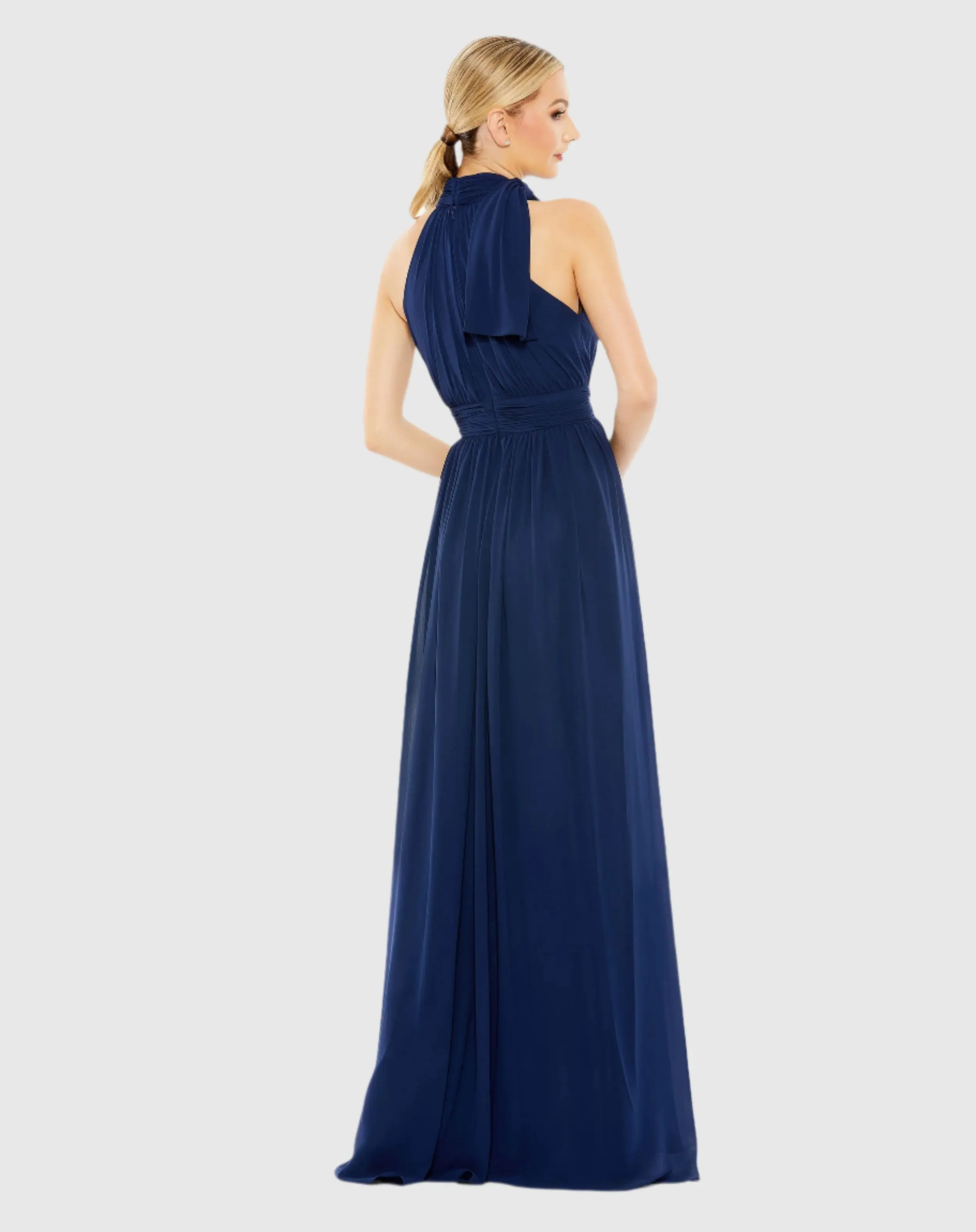 Navy High Neck Chiffon Gown - Image 3