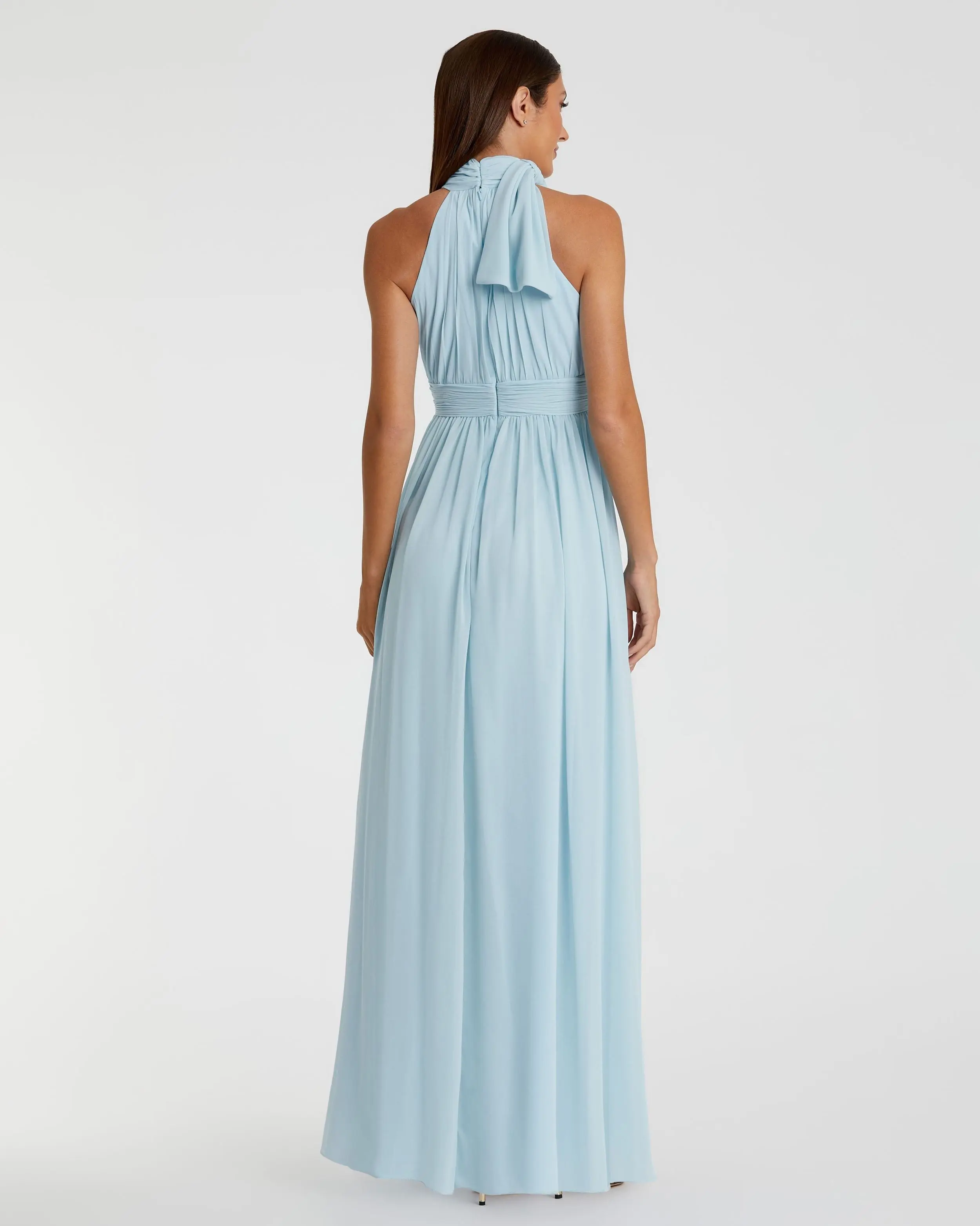 Blue High Neck Chiffon Gown - Image 3