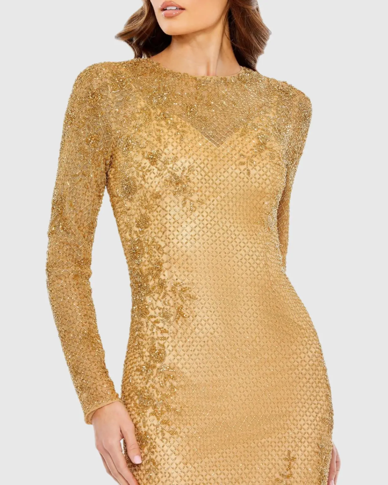 Gold Floral Beaded Evening Gown - Image 2