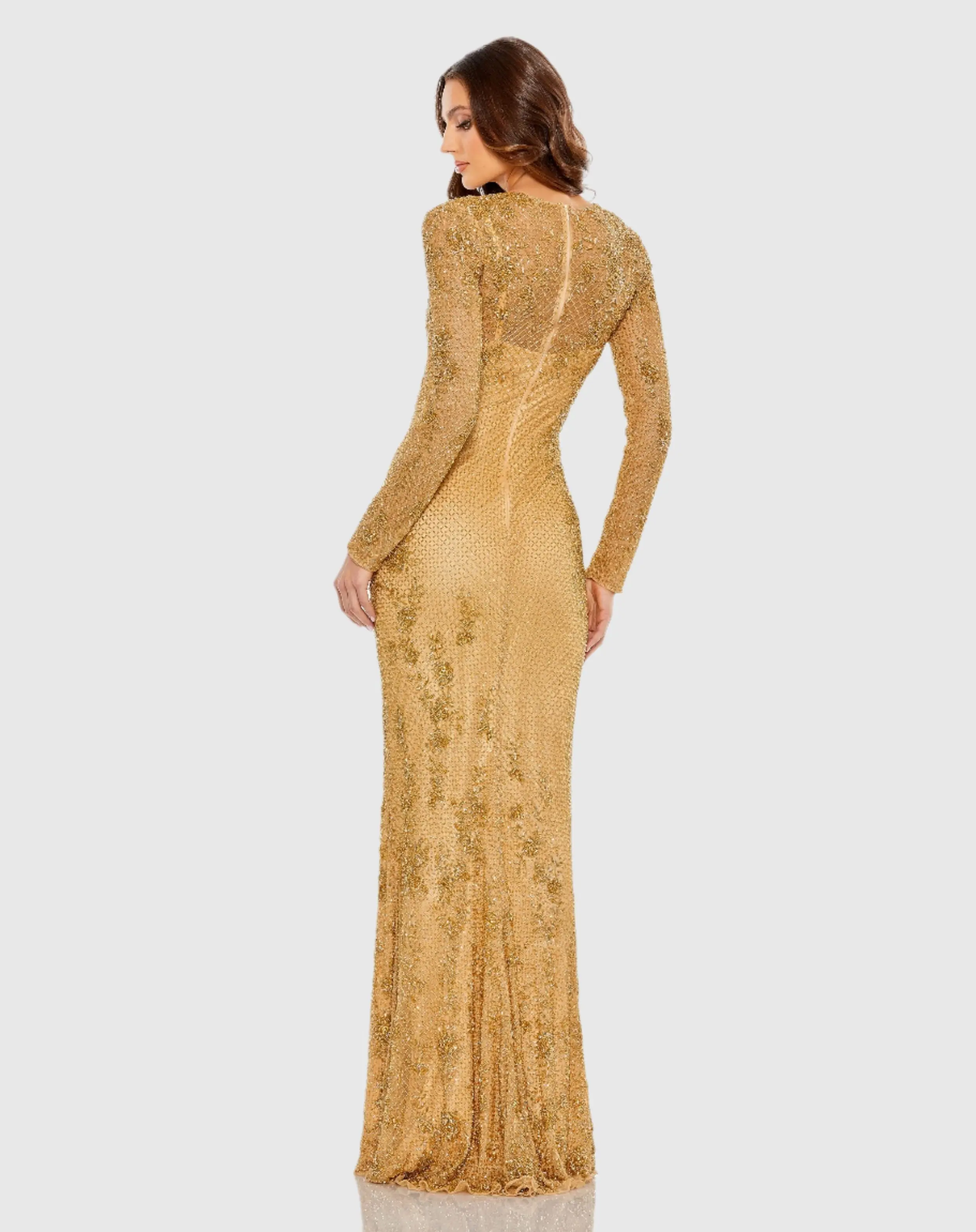 Gold Floral Beaded Evening Gown - Image 3