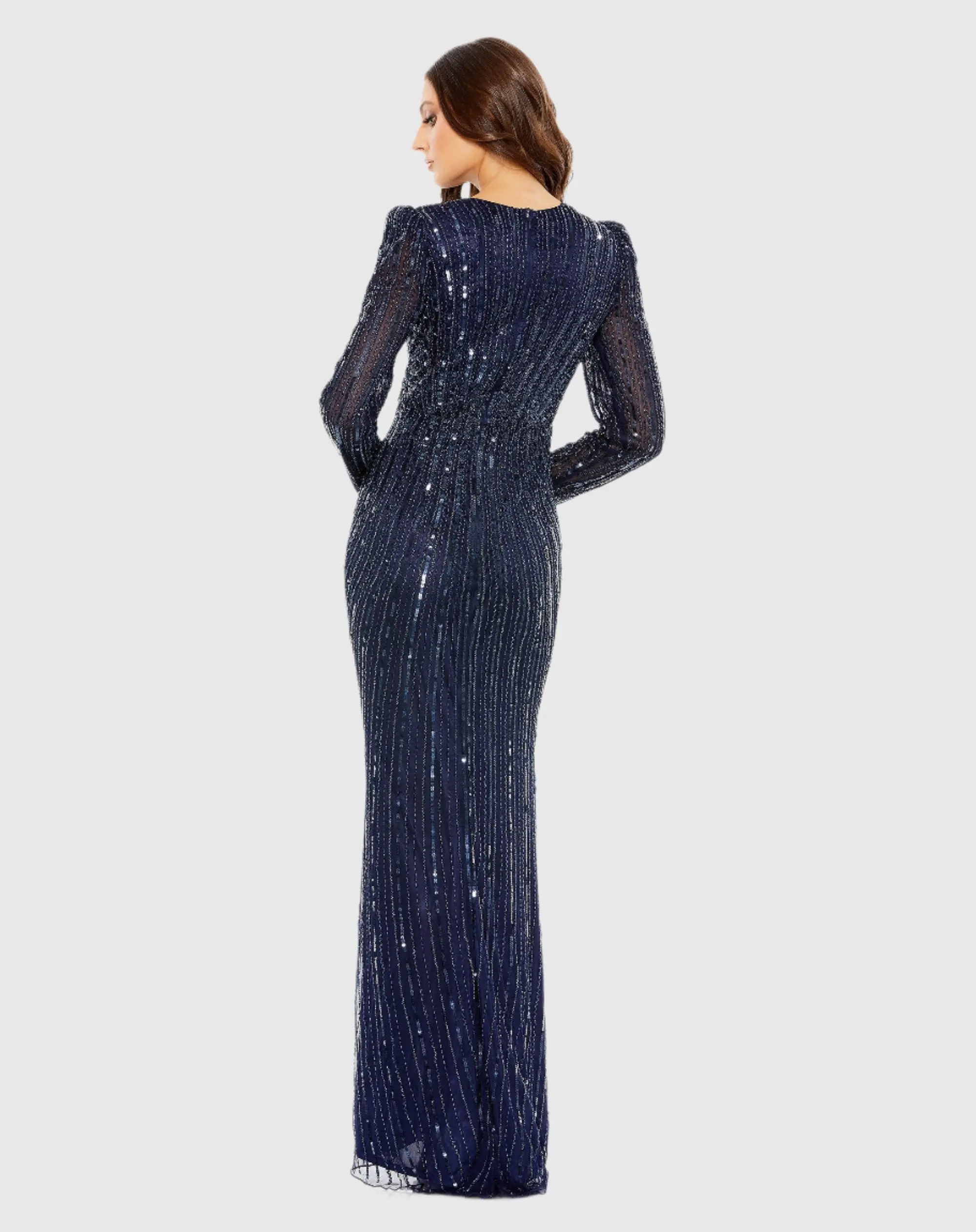 Navy Embellished Puff Sleeve Side Knot Gown - FINAL SALE - Image 3
