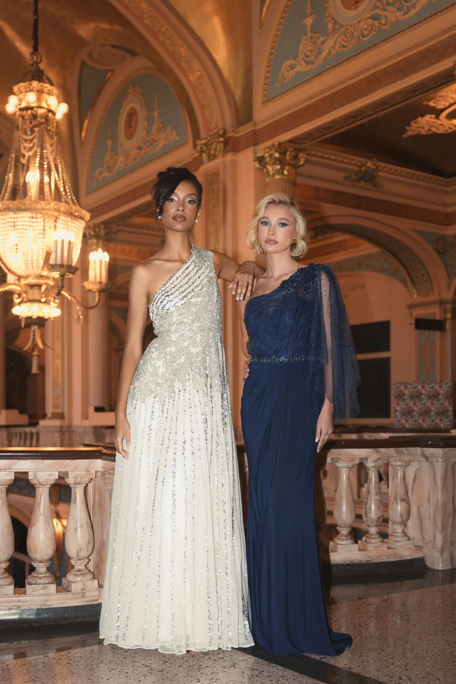 Silver Beaded Embellished One Shoulder A Line Gown - Image 4