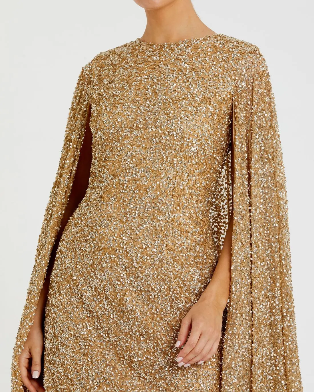 Gold Sequined Cape Sleeve Mini Dress - Image 2