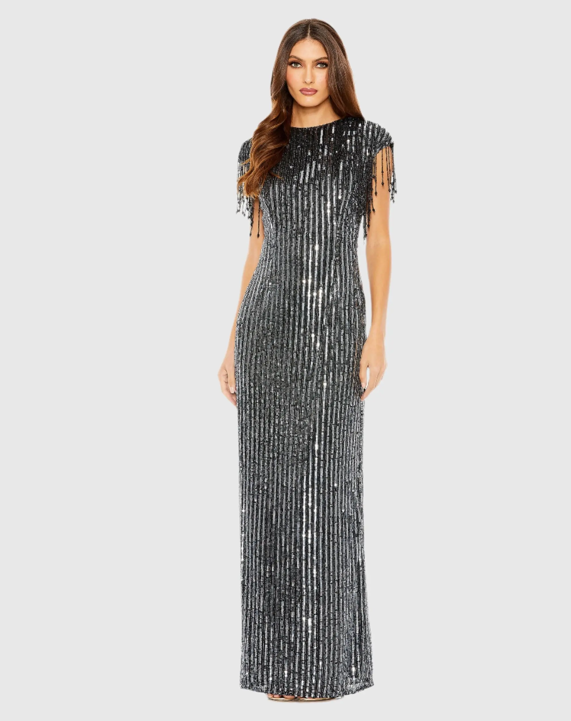 Black Embellished Fringe Gown - FINAL SALE