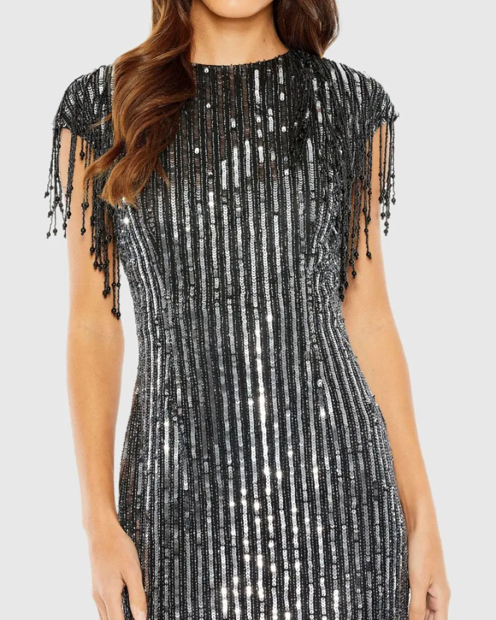 Black Embellished Fringe Gown - FINAL SALE - Image 2