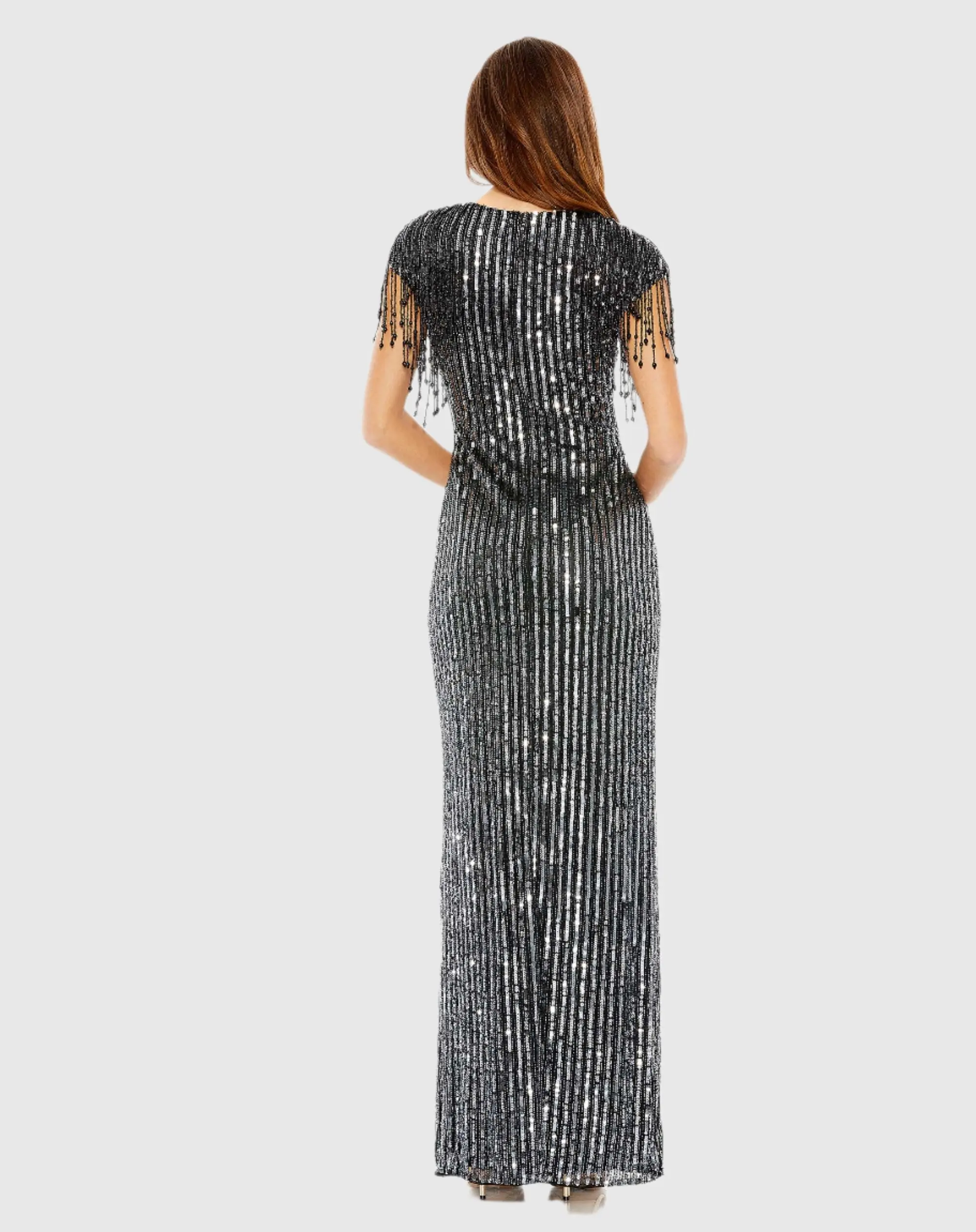 Black Embellished Fringe Gown - FINAL SALE - Image 3