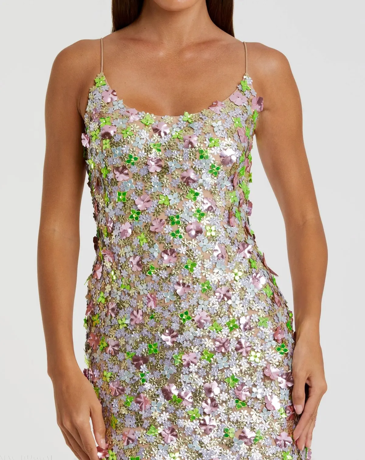 Multicolor Sleeveless Floral Paillette Embellished Mesh Gown - Image 2