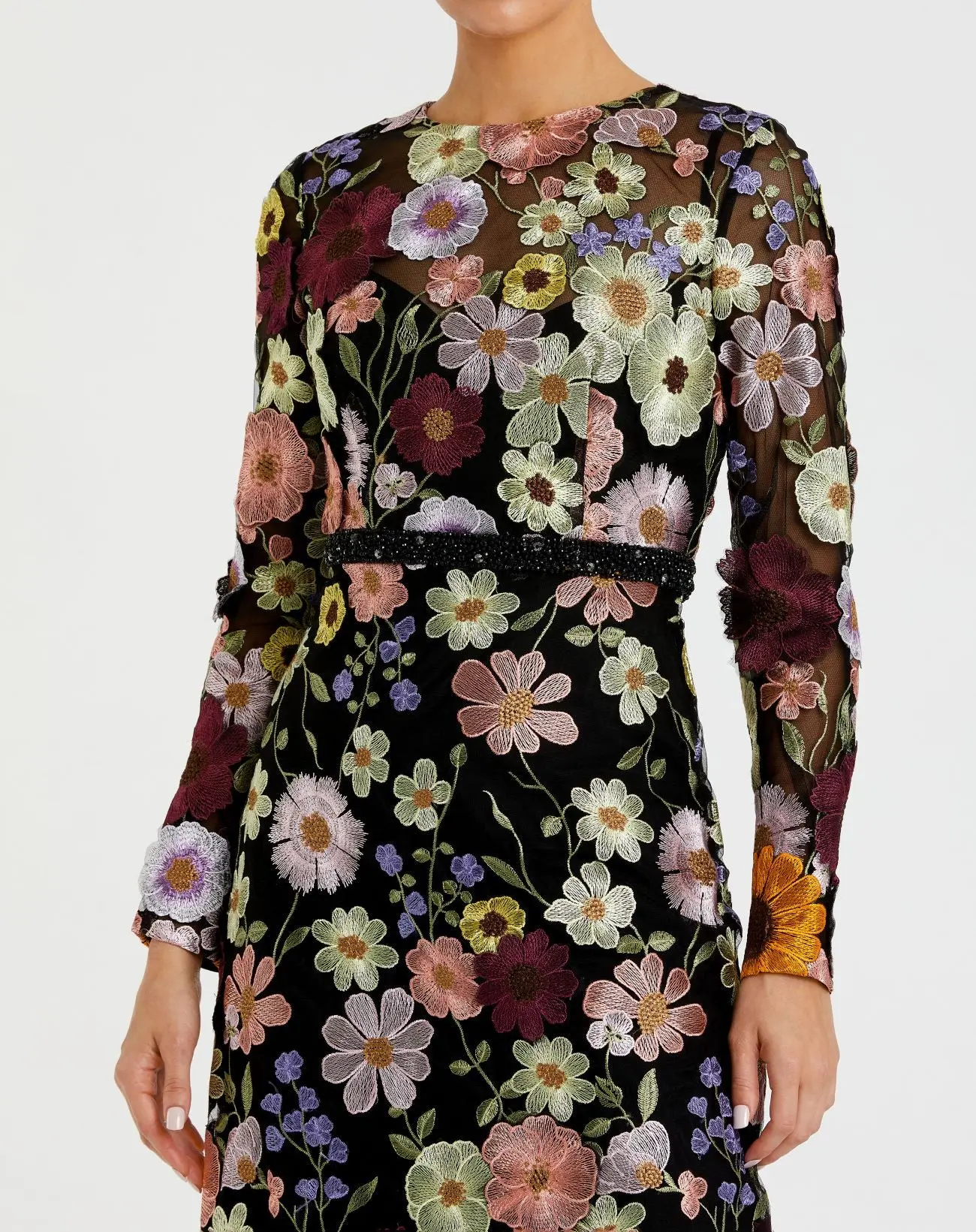 Multicolor Floral Embroidered A-Line Midi Dress - Image 2