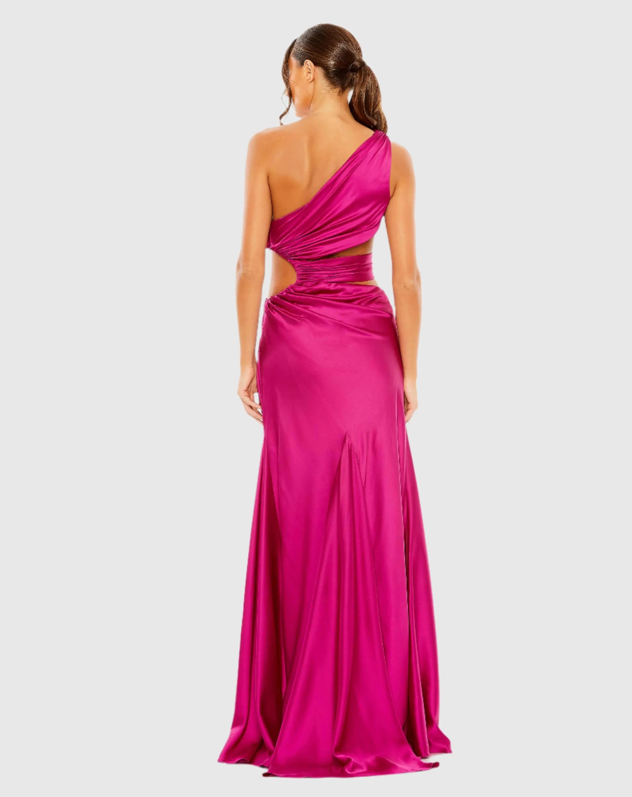 Pink Cut Out One Shoulder Satin Gown - Image 3