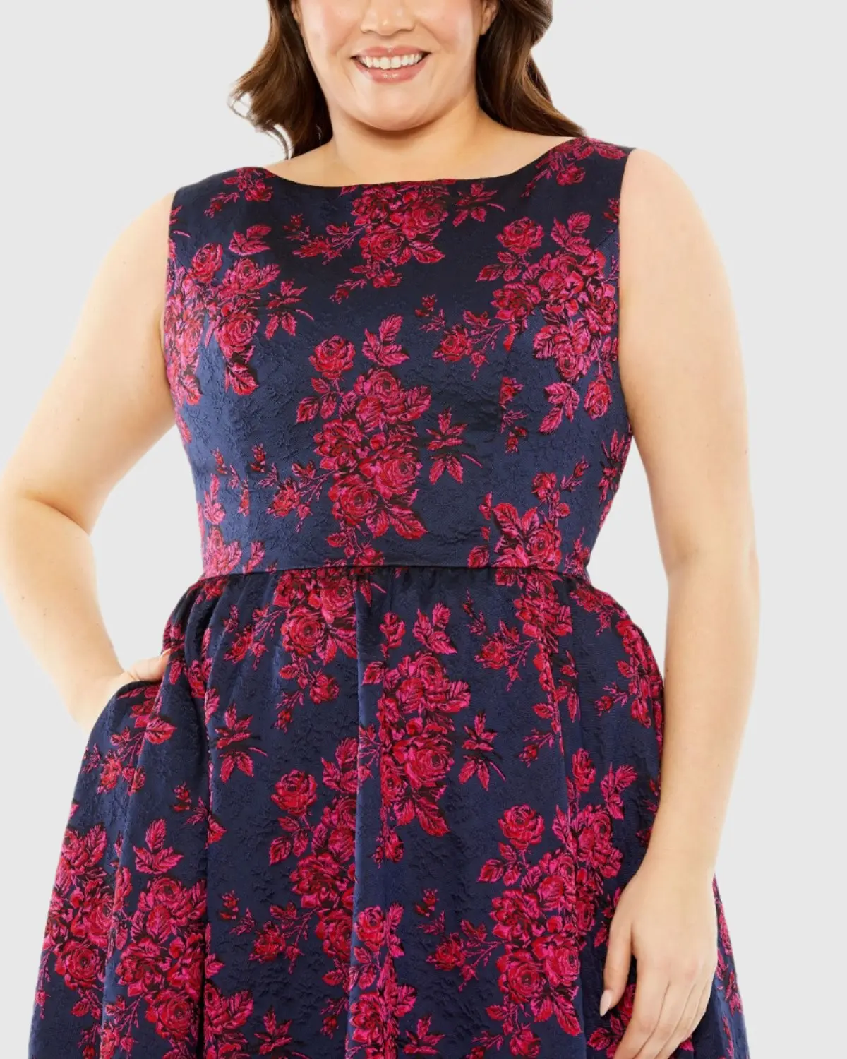 Navy Sleeveless Floral Embroidered Dress (Plus) - Image 2