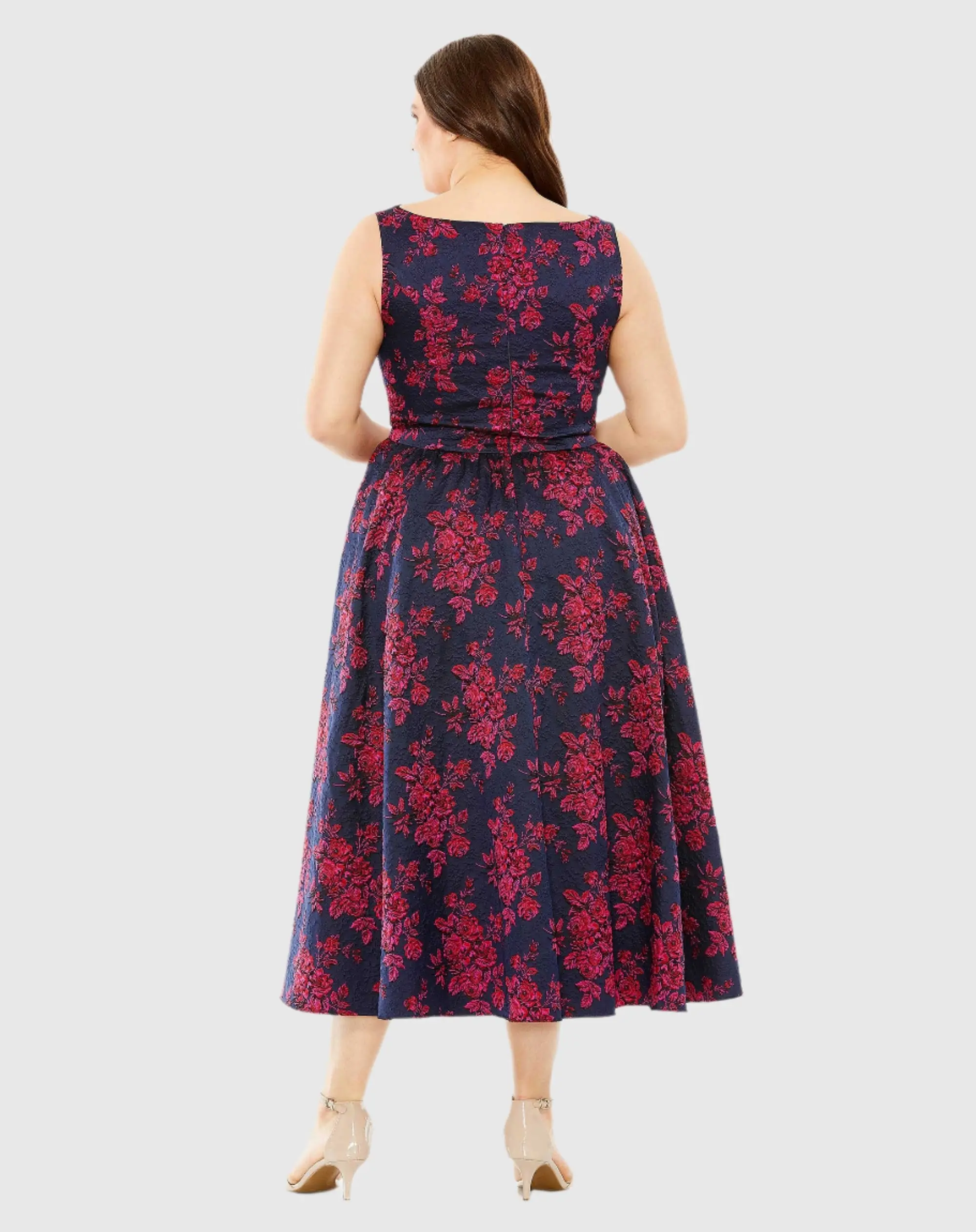 Navy Sleeveless Floral Embroidered Dress (Plus) - Image 3