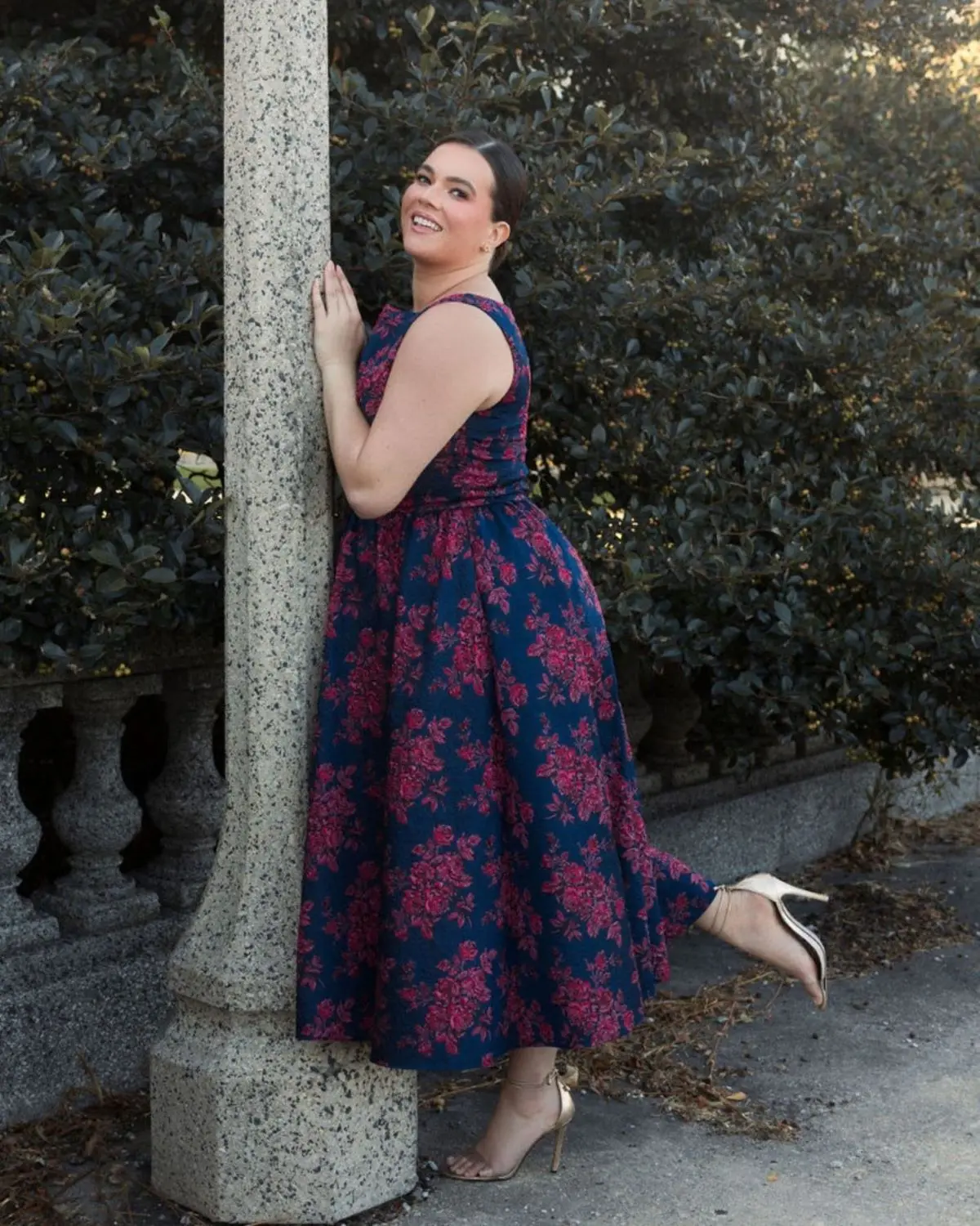 Navy Sleeveless Floral Embroidered Dress (Plus) - Image 6