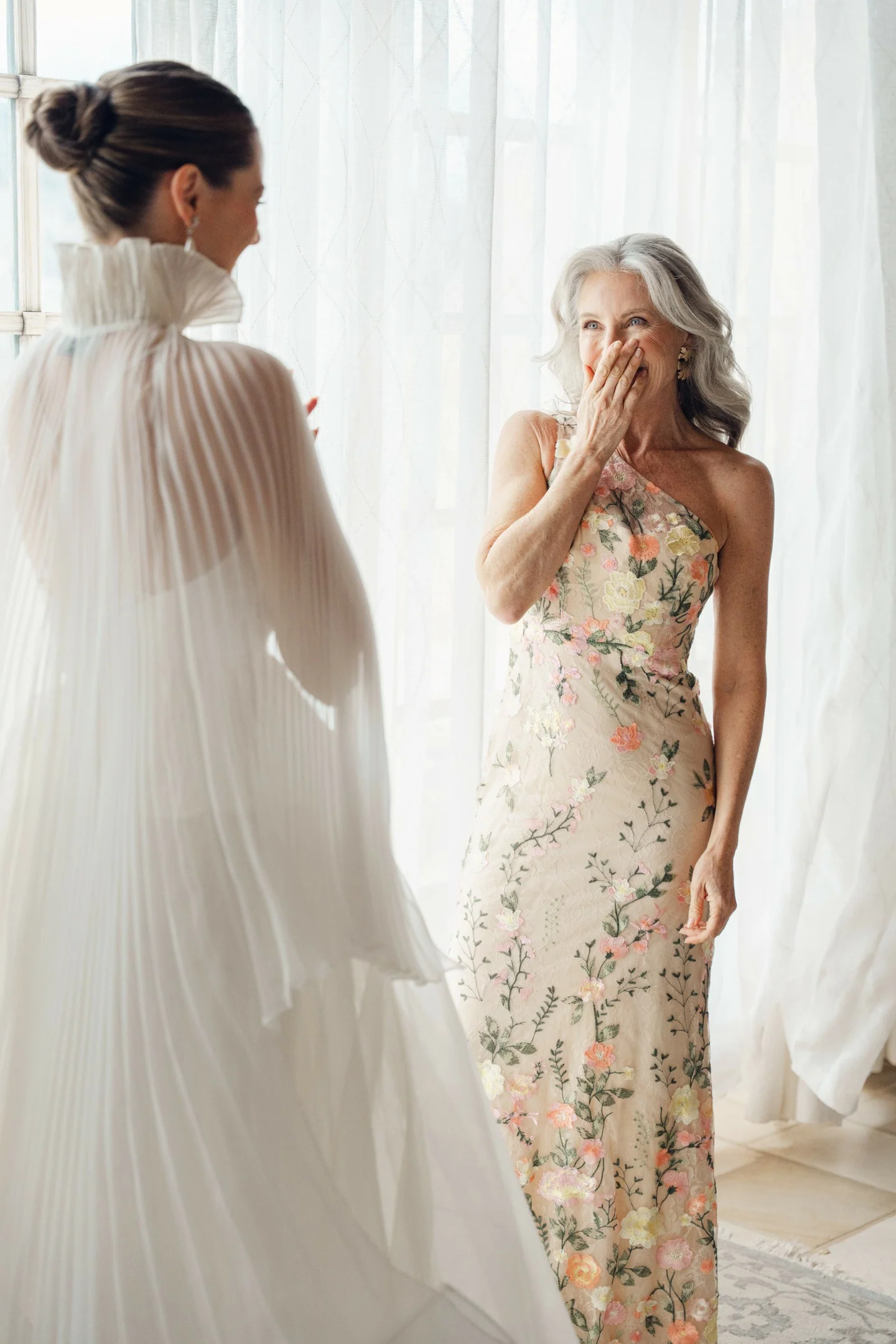 Beige One Shoulder Floral Embroidered Gown - Image 4