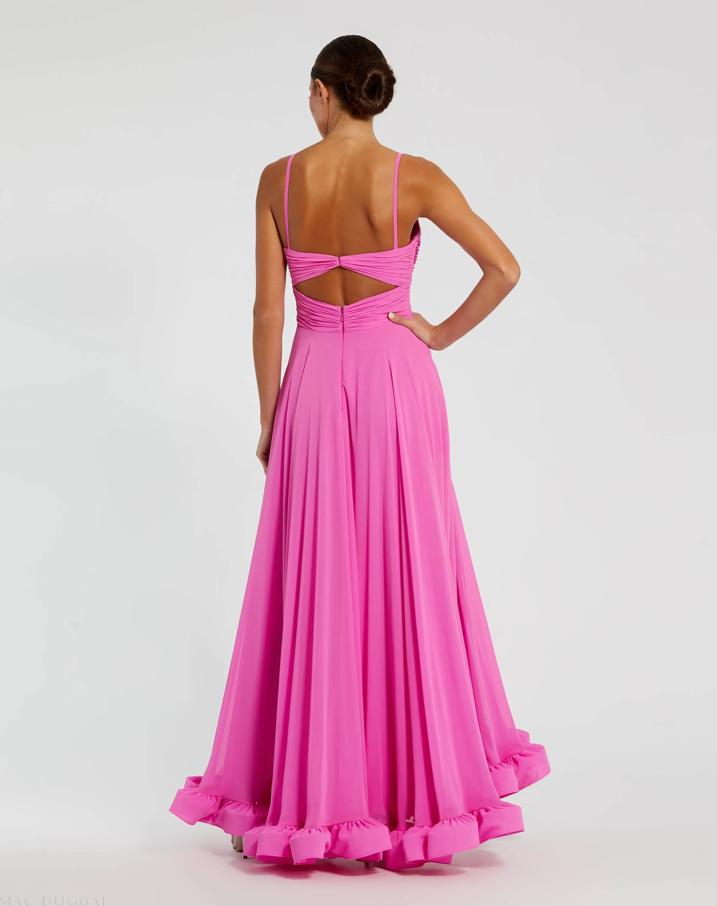 Pink Spaghetti Strap Chiffon Sweetheart High Low Gown - Image 3