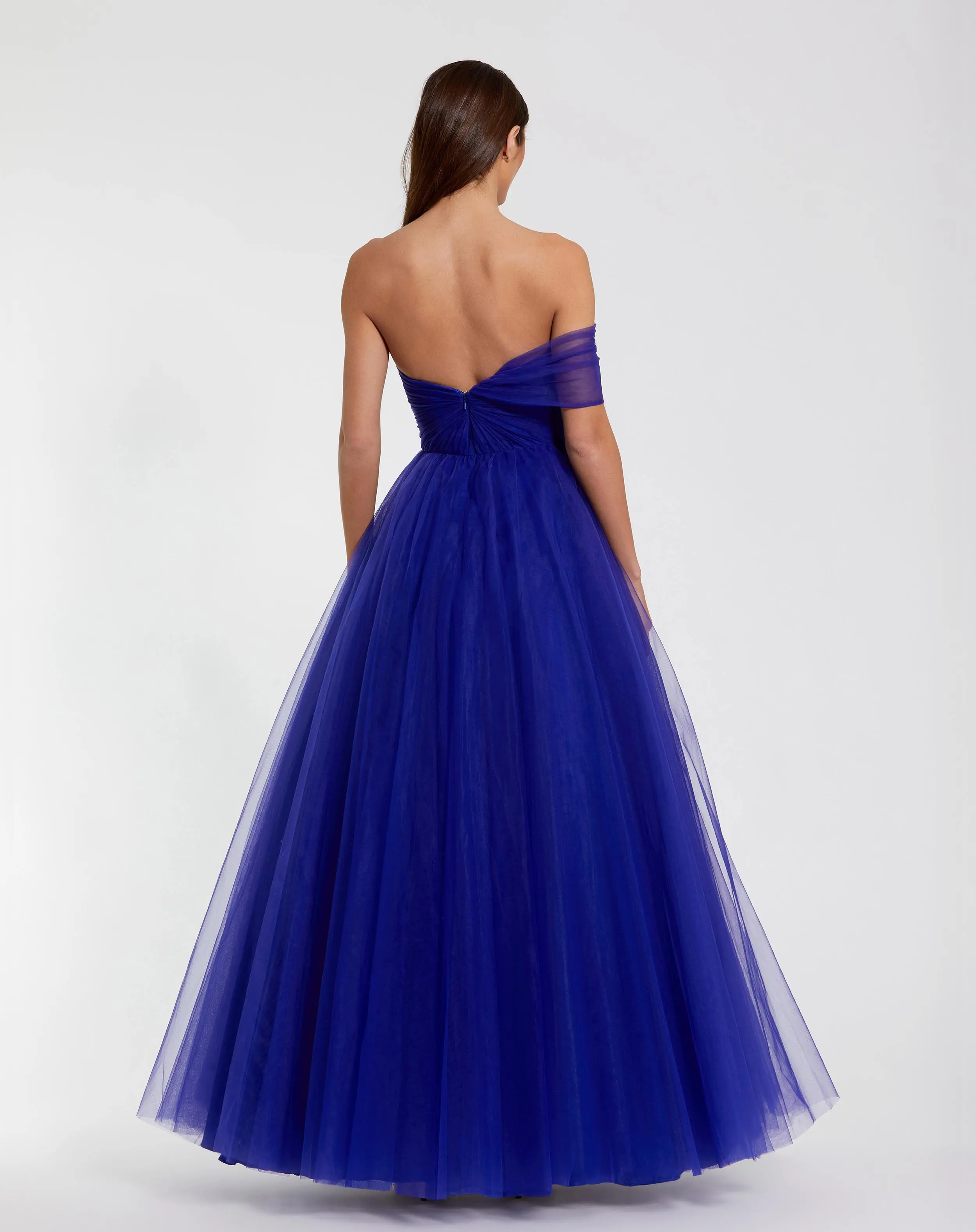 Blue One Side Off The Shoulder Bustier Ball Gown - Image 3