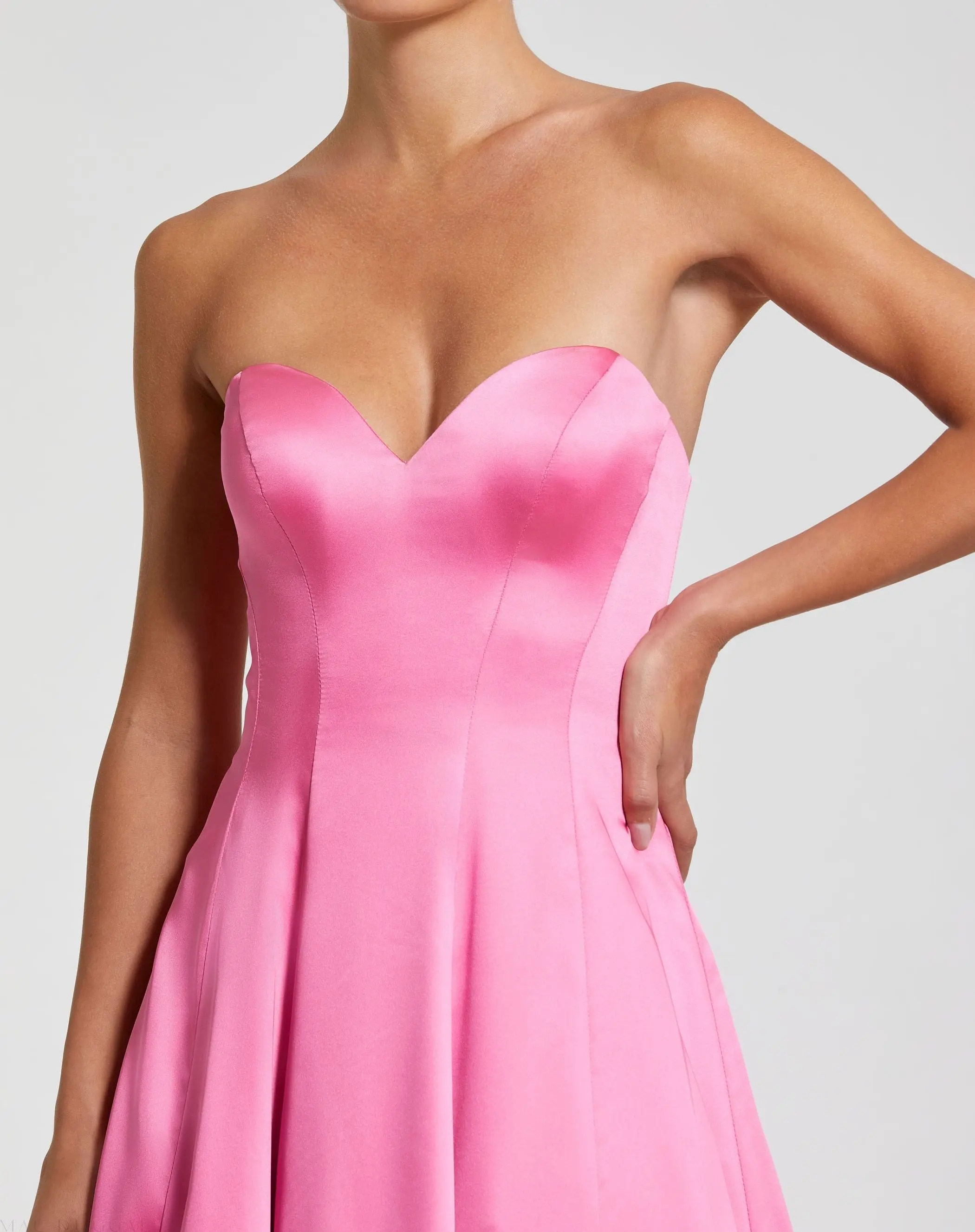 Pink Strapless Satin Ballgown With Bow Details - Image 2
