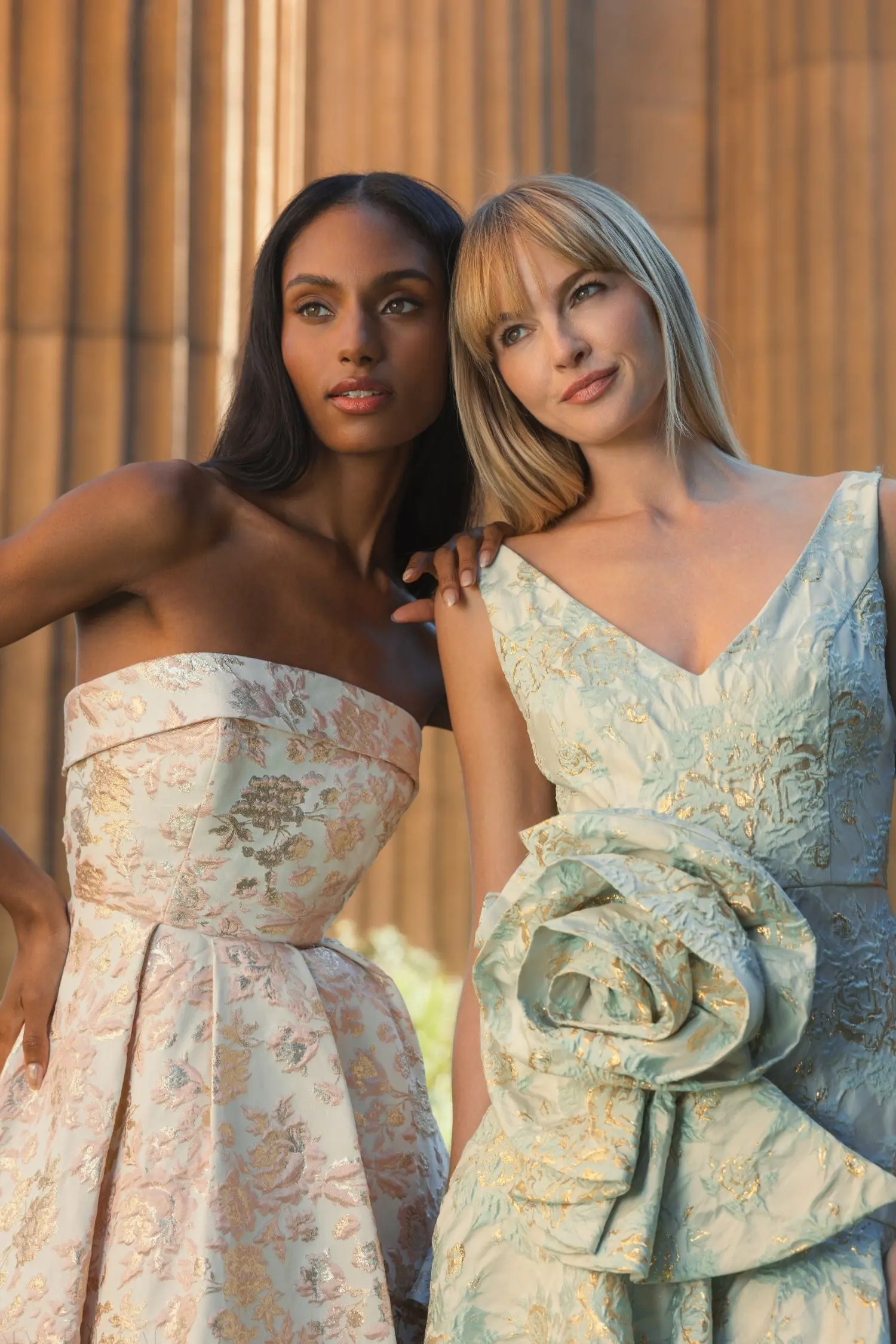 Pink and White Strapless Floral Brocade A Line Midi Dress - Image 6