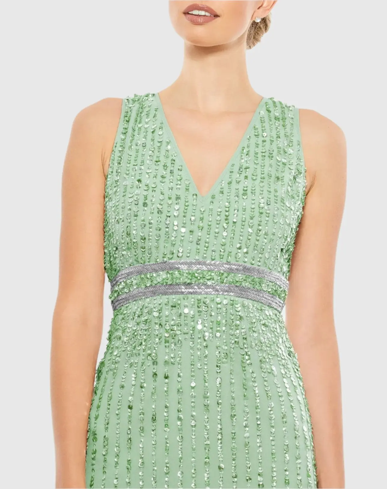 Green Sequined Sleeveless V-Neck Midi Sheath Dress - Image 2