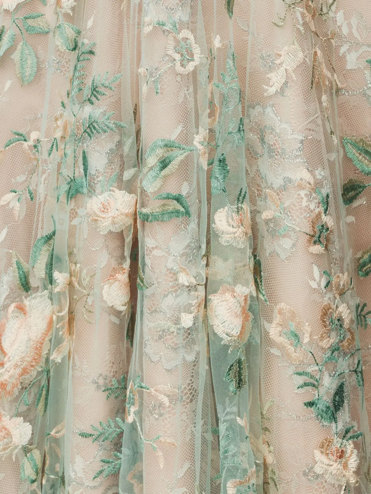Multicolor Floral Embroidered Illusion V-Neck Gown - Image 6