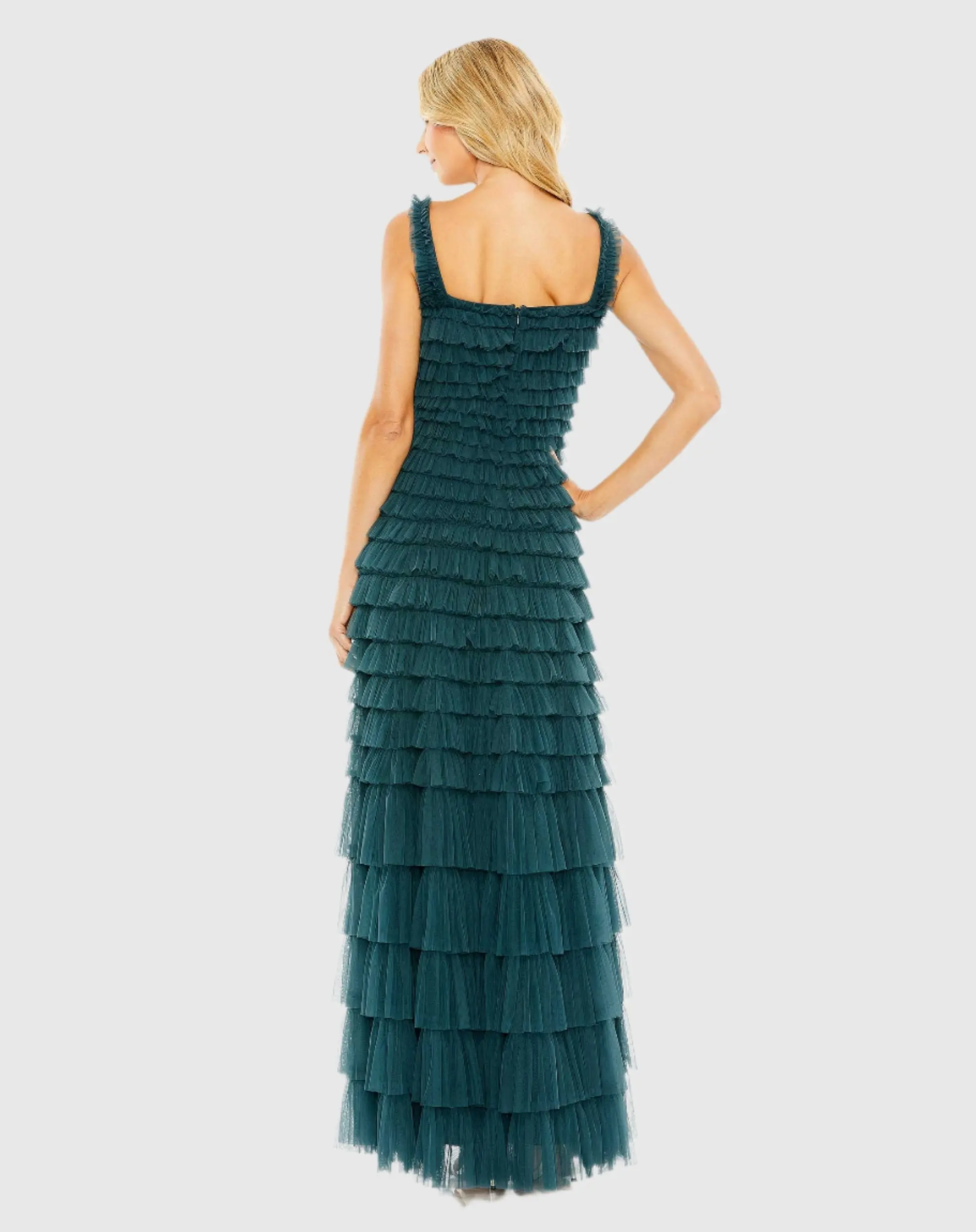 Teal Sleeveless Ruffle Layered Gown - Image 3