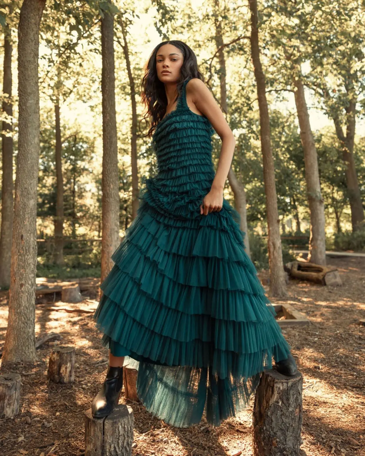 Teal Sleeveless Ruffle Layered Gown - Image 4
